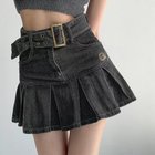 【ミニミニストア/miniministore】のミニデニムプリーツスカート ベルト付き チャコールブラック|ID: prp329100004567309 ipo3291000000032687942