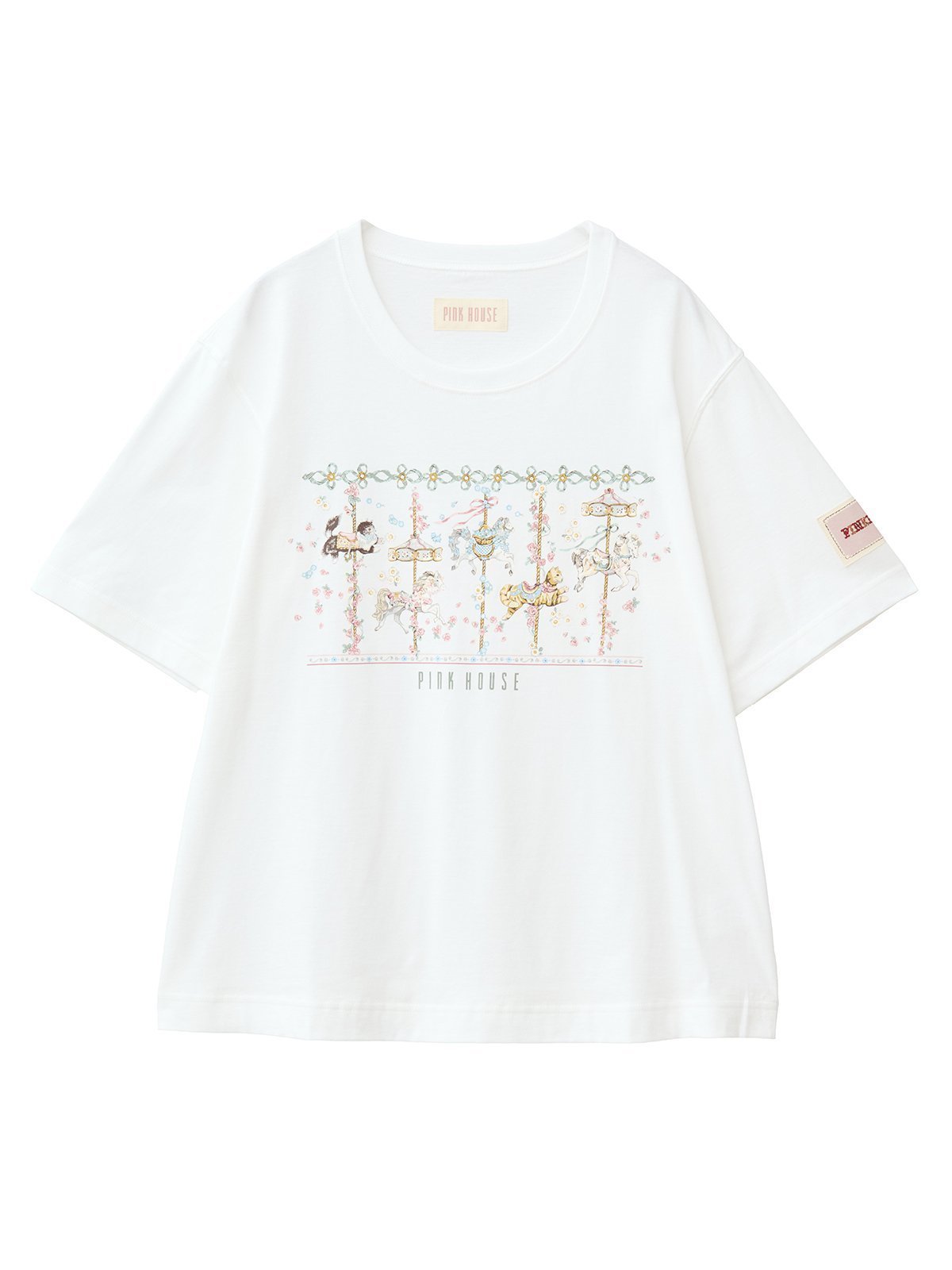 【ピンクハウス/PINK HOUSE】のメリーゴーラウンドプリントカットソー インテリア・キッズ・メンズ・レディースファッション・服の通販 founy(ファニー) 　ファッション　Fashion　レディースファッション　WOMEN　トップス・カットソー　Tops/Tshirt　カットソー　Cut and Sewn　カットソー　Cut And Sew　クラシカル　Classical　クラシック　Classic　フロント　Front　プリント　Print　ロマンティック　Romantic　猫　Cat　アイボリー|ID: prp329100004567344 ipo3291000000032304191