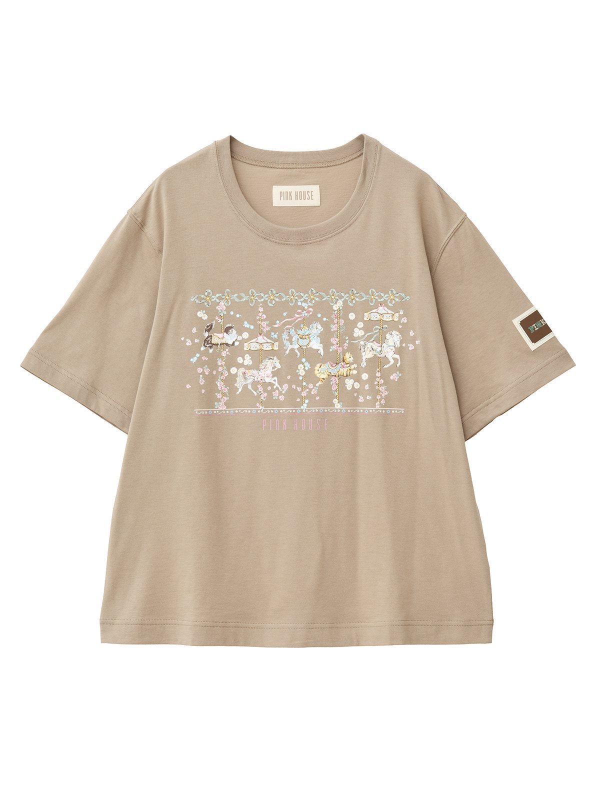 【ピンクハウス/PINK HOUSE】のメリーゴーラウンドプリントカットソー インテリア・キッズ・メンズ・レディースファッション・服の通販 founy(ファニー) 　ファッション　Fashion　レディースファッション　WOMEN　トップス・カットソー　Tops/Tshirt　カットソー　Cut and Sewn　カットソー　Cut And Sew　クラシカル　Classical　クラシック　Classic　フロント　Front　プリント　Print　ロマンティック　Romantic　猫　Cat　モカ|ID: prp329100004567344 ipo3291000000032304192
