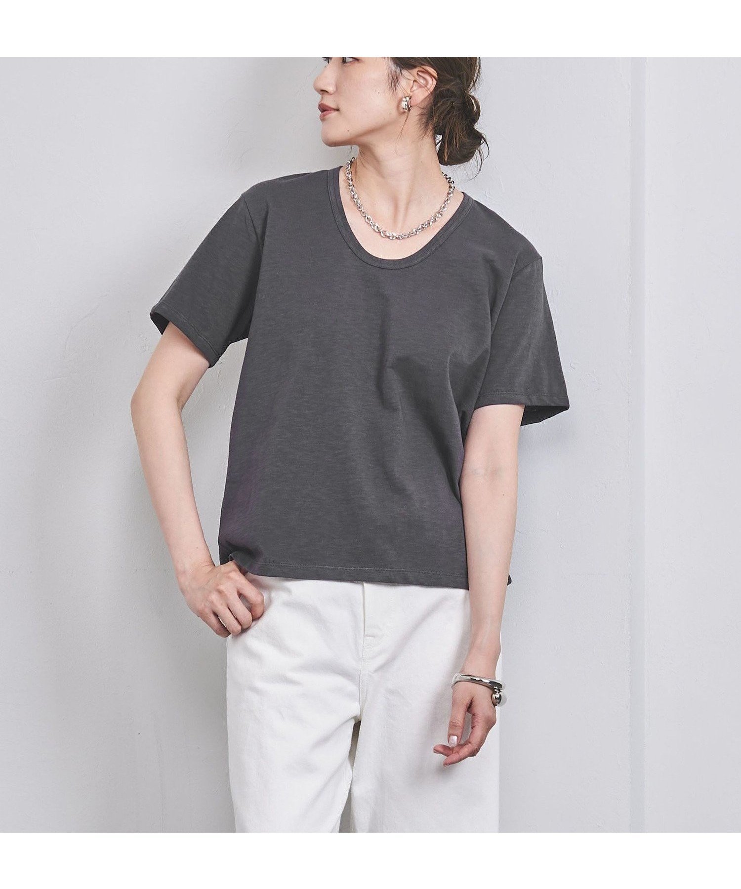 【その他のブランド/Other】のスラブテンジク Uネック Tシャツ インテリア・キッズ・メンズ・レディースファッション・服の通販 founy(ファニー) 　ファッション　Fashion　レディースファッション　WOMEN　トップス・カットソー　Tops/Tshirt　シャツ/ブラウス　Shirts/Blouses　ロング / Tシャツ　T-Shirts　デニム　Denim　ボトム　Bottom　DK.GRAY|ID: prp329100004567392 ipo3291000000032372435