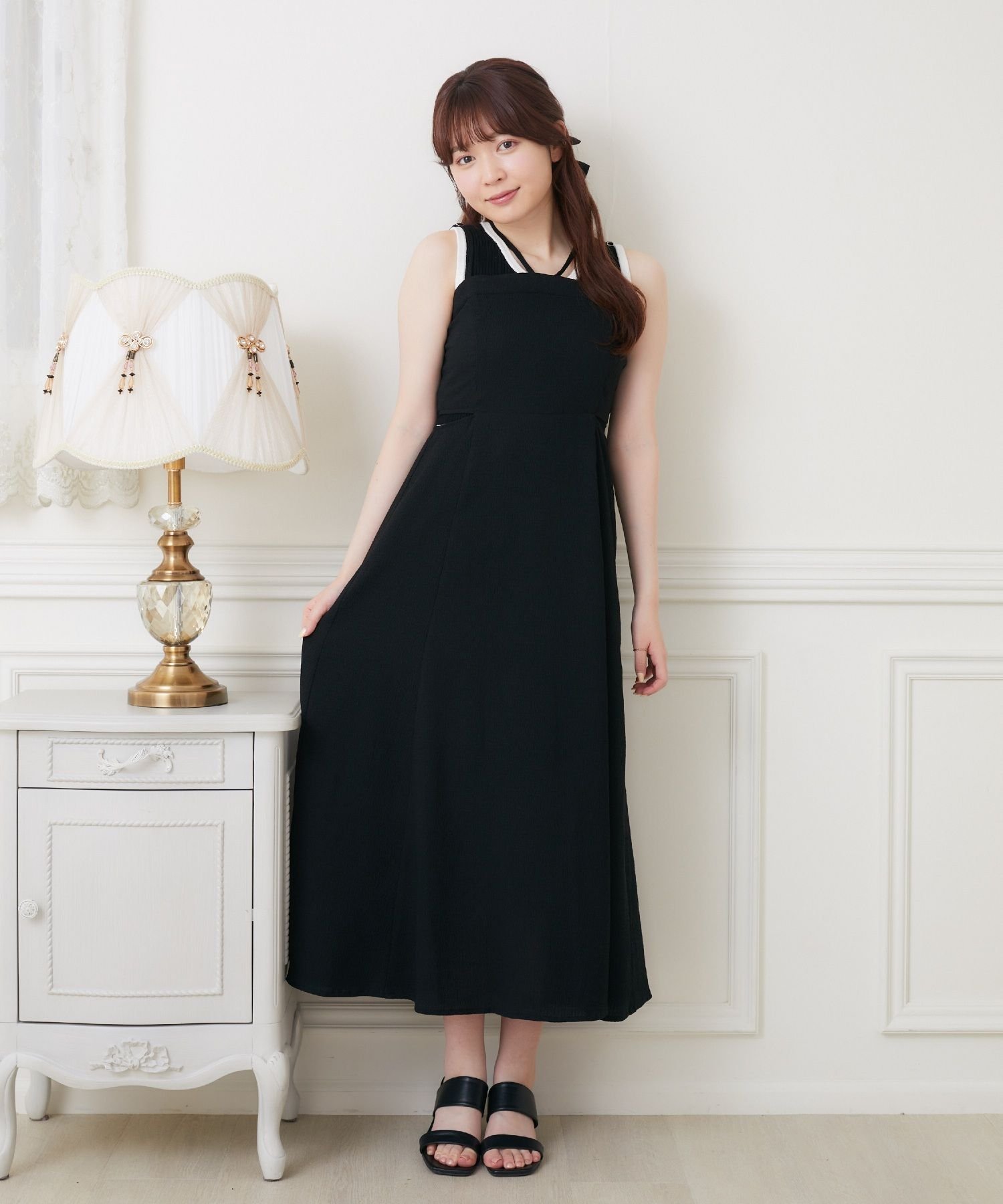 【レトロガール/RETRO GIRL】のスリットポコポコキャミOP インテリア・キッズ・メンズ・レディースファッション・服の通販 founy(ファニー) 　ファッション　Fashion　レディースファッション　WOMEN　トップス・カットソー　Tops/Tshirt　キャミソール / ノースリーブ　No Sleeves　おすすめ　Recommend　スリット　Slit　タンク　Tank　ネックレス　Necklace　夏　Summer　ブラック|ID: prp329100004567450 ipo3291000000032305438