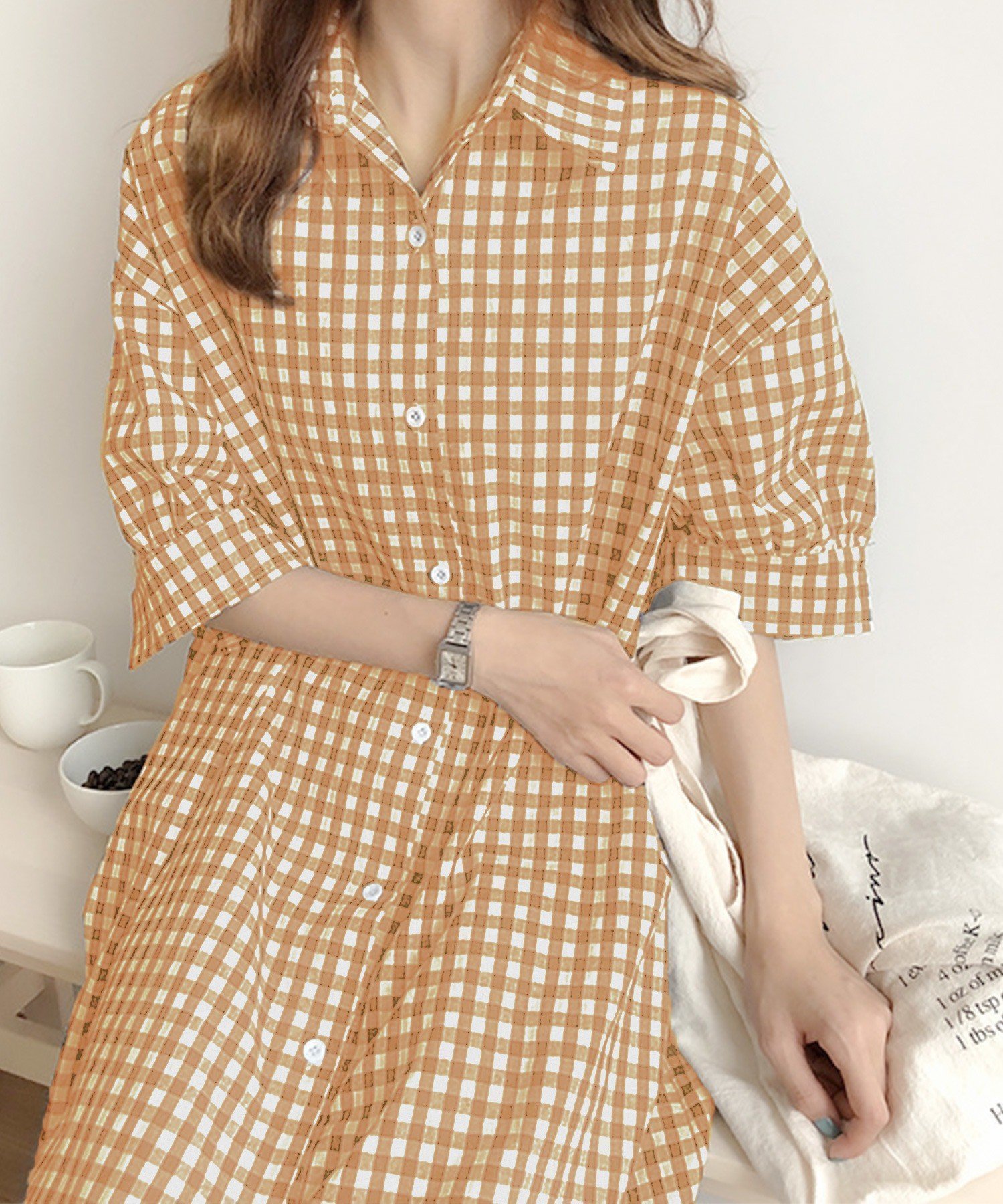 【ジュノア/JUNOAH】のギンガムチェックロングシャツワンピース インテリア・キッズ・メンズ・レディースファッション・服の通販 founy(ファニー) 　ファッション　Fashion　レディースファッション　WOMEN　ワンピース　Dress　シャツワンピース　Shirt Dresses　ベージュ|ID: prp329100004567453 ipo3291000000032305454