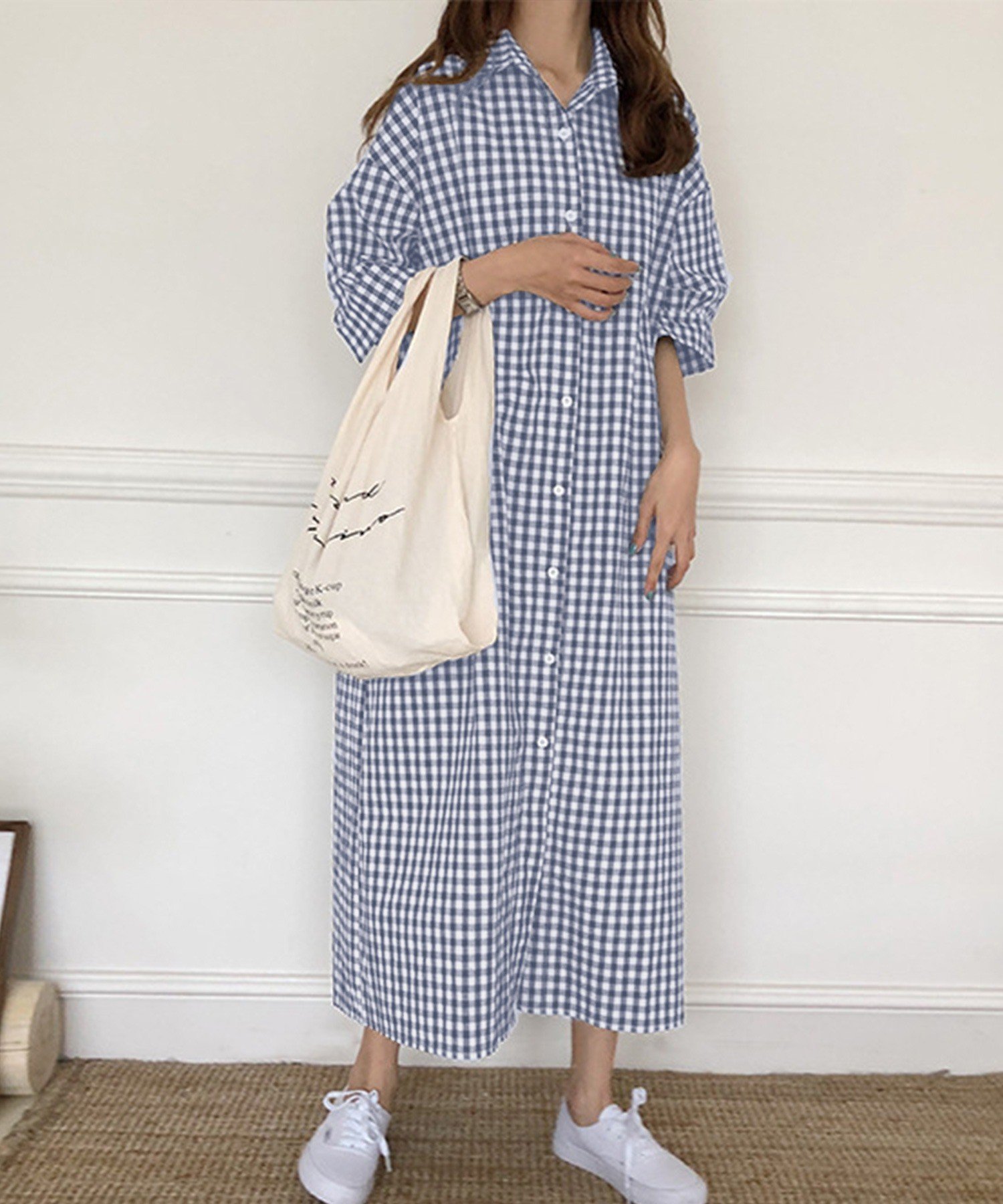 【ジュノア/JUNOAH】のギンガムチェックロングシャツワンピース インテリア・キッズ・メンズ・レディースファッション・服の通販 founy(ファニー) 　ファッション　Fashion　レディースファッション　WOMEN　ワンピース　Dress　シャツワンピース　Shirt Dresses　ブルー|ID: prp329100004567453 ipo3291000000032305460