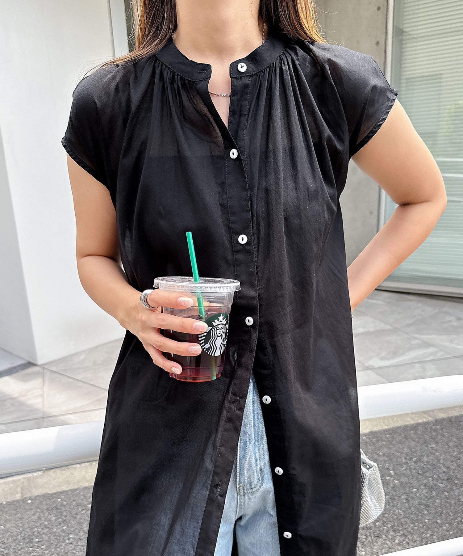 【アンドミー/andme】のコットン フレンチスリーブ フレア シャツワンピース インテリア・キッズ・メンズ・レディースファッション・服の通販 founy(ファニー) 　ファッション　Fashion　レディースファッション　Fashion for Women　ワンピース　Dresses　シャツワンピース / 1枚で着映えコーデ　Shirt Dresses　おすすめ　Recommended / Our Picks　ギャザー　Gathered, Ruffled　スリーブ　Sleeve, Long Sleeve / Short Sleeve　フェミニン　Feminine, Girly　フレア　Flare, Flared　フレンチ　French, French Style　フロント　Front, Front Design　ペチコート　Petticoat, Underskirt　ポケット　Pocket, Pocket Detail　人気　Popular, Best Seller　ブラック|ID: prp329100004567456 ipo3291000000033503428