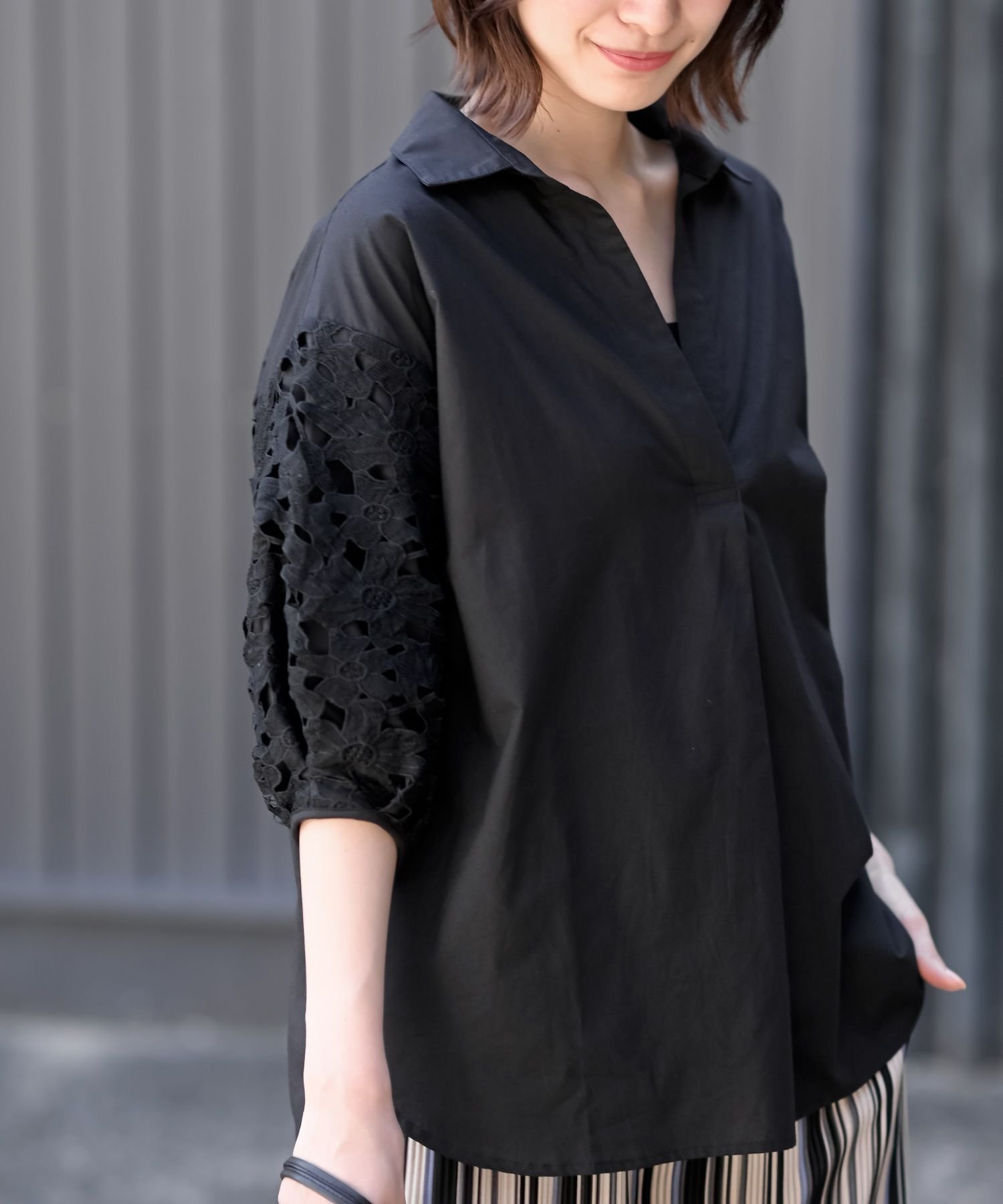 【アールピーエス/rps】のレース7分袖スキッパーチュニック 人気、トレンドファッション・服の通販 founy(ファニー) 　ファッション　Fashion　レディースファッション　Fashion for Women　トップス・カットソー　Cut & Sew Tops　ショルダー　Shoulder, Shoulder Strap　スキッパー　Skipper, Open Collar　チュニック　Tunic, Long Top　ドロップ　Drop Shoulder, Dropped Style　フラワー　Flower, Floral　レース　Lace, Lace Fabric　エレガント 上品　Elegant　再入荷　Restock / Back in Stock　 other-1|ID: prp329100004567472 ipo3291000000032775503