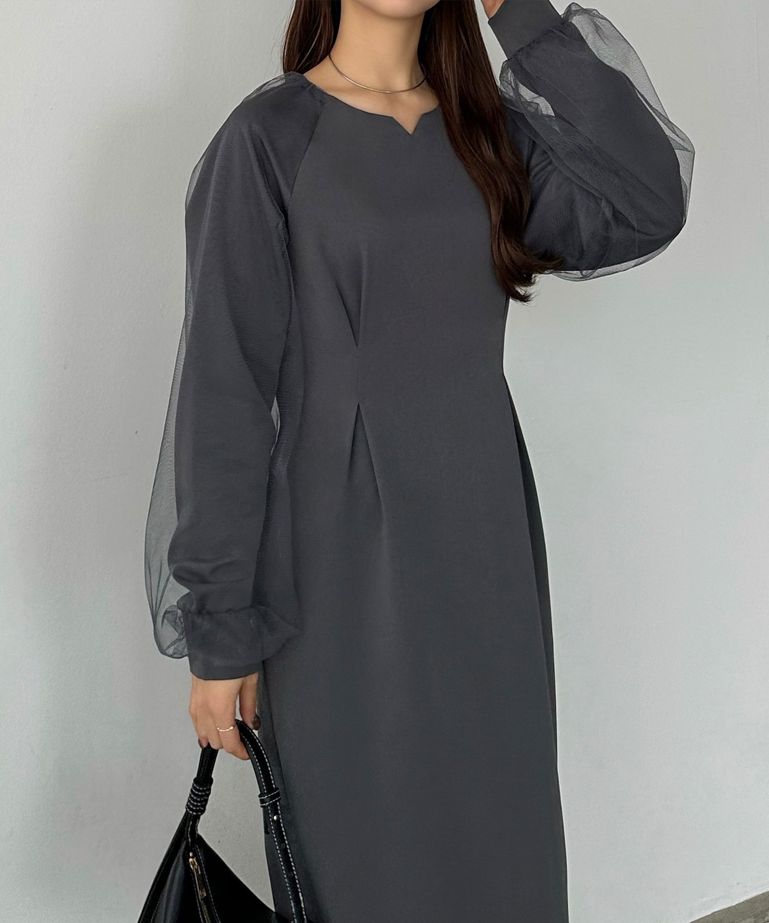 【ジュノア/JUNOAH】のcallautia タックワンピース インテリア・キッズ・メンズ・レディースファッション・服の通販 founy(ファニー) 　ファッション　Fashion　レディースファッション　Fashion for Women　ワンピース　Dresses　チャコールグレー|ID: prp329100004567487 ipo3291000000033555844