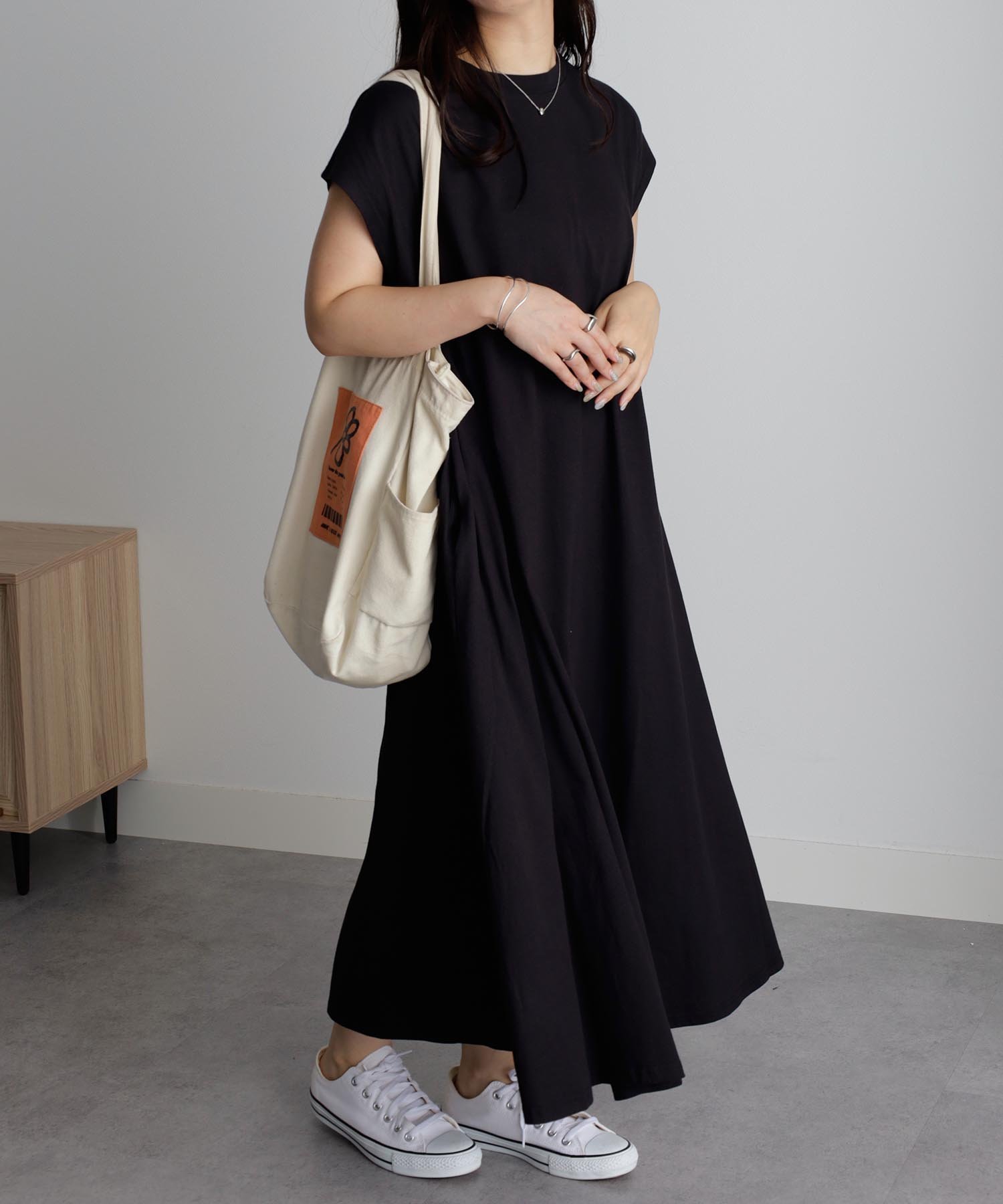【ラナン/Ranan】の【NOT汗染み!】Aラインボリュームワンピース インテリア・キッズ・メンズ・レディースファッション・服の通販 founy(ファニー) 　ファッション　Fashion　レディースファッション　WOMEN　ワンピース　Dress　シンプル　Simple　スリーブ　Sleeve　フレンチ　French　ロング　Long　夏　Summer　ブラック|ID: prp329100004567500 ipo3291000000032305916