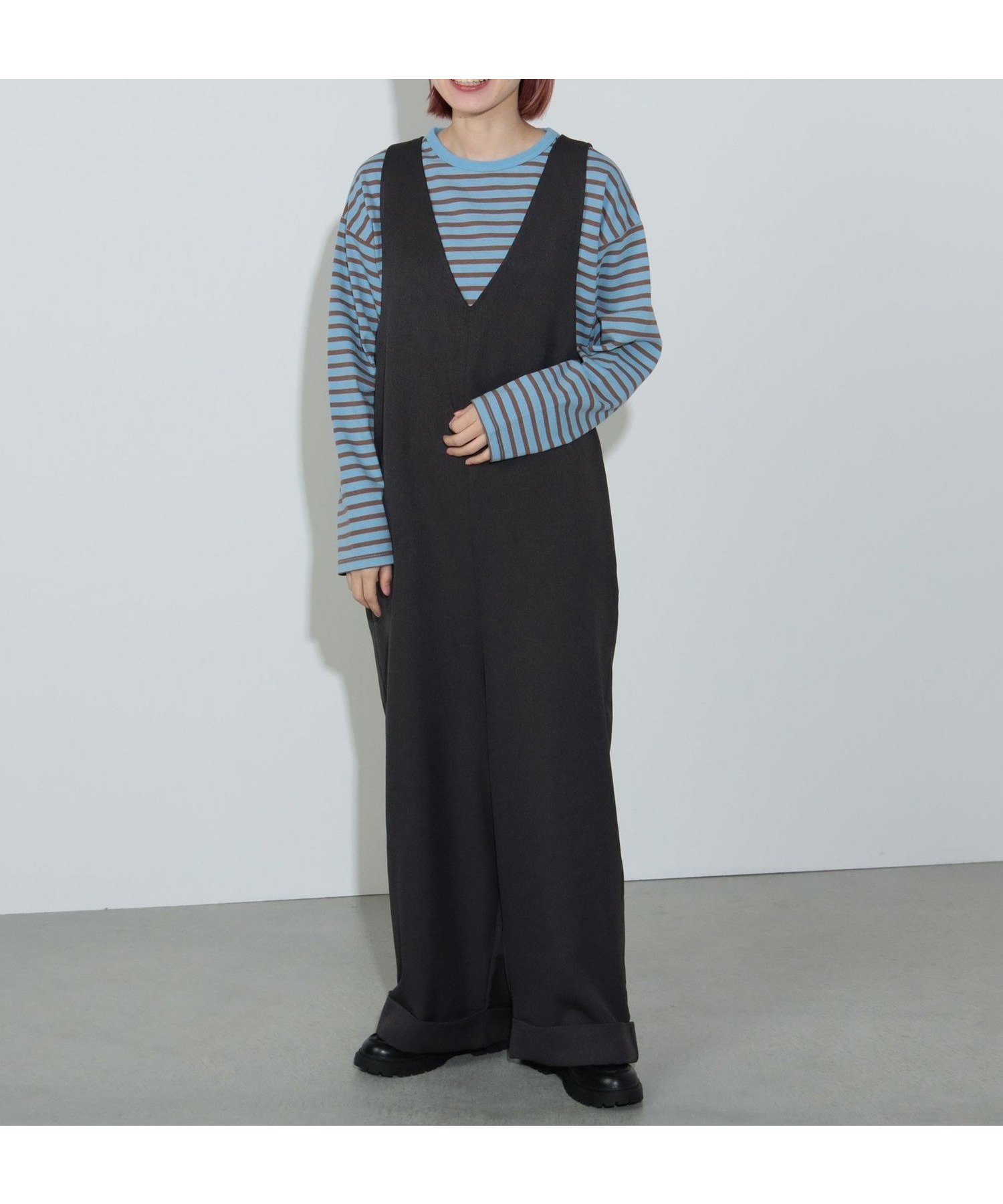【その他のブランド/Other】のバックツイスト オールインワン インテリア・キッズ・メンズ・レディースファッション・服の通販 founy(ファニー) 　ファッション　Fashion　レディースファッション　WOMEN　ワンピース　Dress　オールインワン ワンピース　All In One Dress　バッグ　Bag　インナー　Inner　ウェーブ　Wave　サロペット　Overalls　ショート　Short　スウェット　Sweat　タートルネック　Turtleneck　ツイスト　Twist　デコルテ　Decolletage　リラックス　Relax　ロング　Long　ワイド　Wide　おすすめ　Recommend　CHARCOAL|ID: prp329100004567507 ipo3291000000032305991