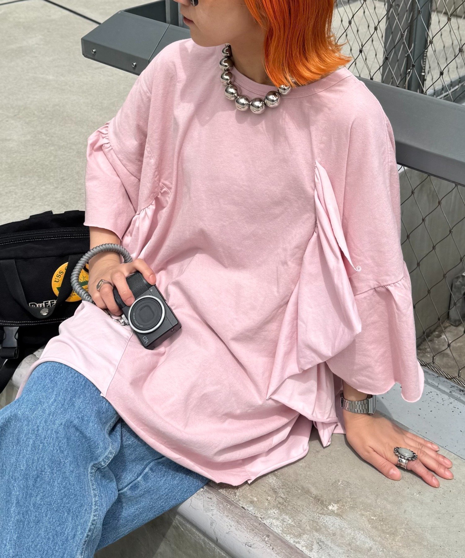 【チャオパニックティピー/CIAOPANIC TYPY】のetsintaリメイクフリルオーバーTEE インテリア・キッズ・メンズ・レディースファッション・服の通販 founy(ファニー) 　ファッション　Fashion　レディースファッション　WOMEN　コレクション　Collection　シンプル　Simple　デニム　Denim　トレンド　Trend　ドッキング　Docking　定番　Standard　バランス　Balance　パターン　Pattern　フリル　Frills　フレア　Flare　プリーツ　Pleats　無地　Plain Color　ワイド　Wide　おすすめ　Recommend　ピンク|ID: prp329100004567634 ipo3291000000032307366