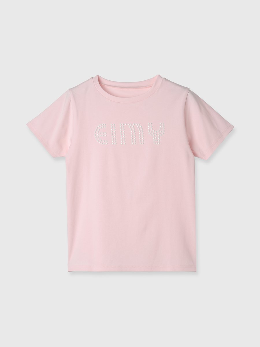 【エイミーイストワール/eimy istoire】のパールロゴTシャツ インテリア・キッズ・メンズ・レディースファッション・服の通販 founy(ファニー) 　ファッション　Fashion　レディースファッション　WOMEN　トップス・カットソー　Tops/Tshirt　シャツ/ブラウス　Shirts/Blouses　ロング / Tシャツ　T-Shirts　インナー　Inner　エレガント 上品　Elegant　コンパクト　Compact　シンプル　Simple　ジャケット　Jacket　ストレッチ　Stretch　デニム　Denim　パール　Pearl　フィット　Fit　フロント　Front　ベーシック　Basic　ボトム　Bottom　半袖　Short Sleeve　おすすめ　Recommend　PINK|ID: prp329100004567636 ipo3291000000032307391