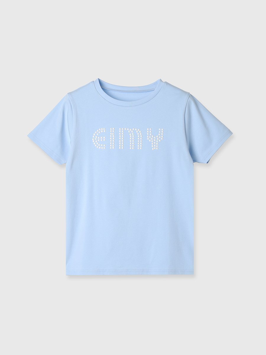 【エイミーイストワール/eimy istoire】のパールロゴTシャツ インテリア・キッズ・メンズ・レディースファッション・服の通販 founy(ファニー) 　ファッション　Fashion　レディースファッション　WOMEN　トップス・カットソー　Tops/Tshirt　シャツ/ブラウス　Shirts/Blouses　ロング / Tシャツ　T-Shirts　インナー　Inner　エレガント 上品　Elegant　コンパクト　Compact　シンプル　Simple　ジャケット　Jacket　ストレッチ　Stretch　デニム　Denim　パール　Pearl　フィット　Fit　フロント　Front　ベーシック　Basic　ボトム　Bottom　半袖　Short Sleeve　おすすめ　Recommend　SAX|ID: prp329100004567636 ipo3291000000032307392