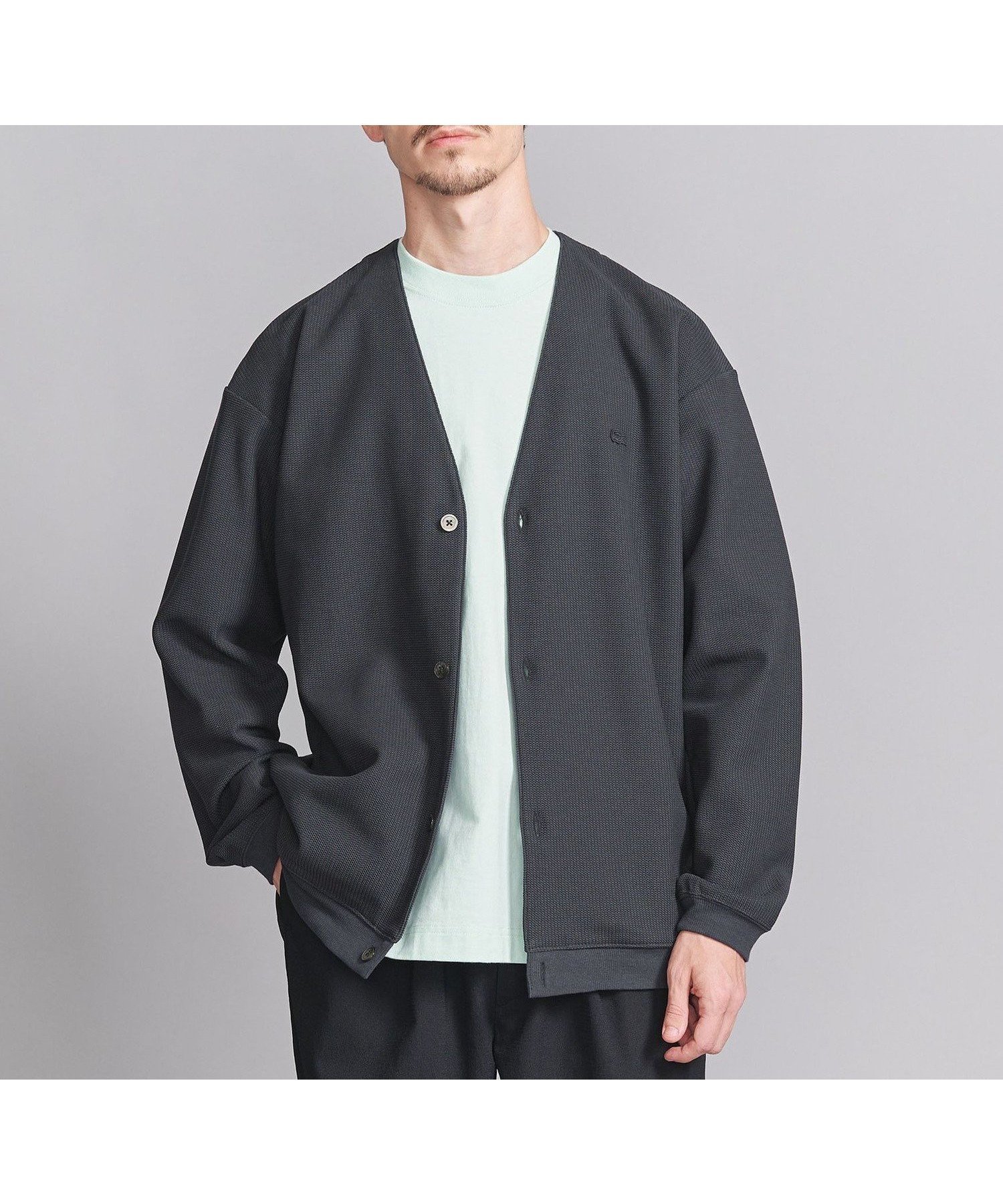 【ビューティ&ユース ユナイテッドアローズ/BEAUTY&YOUTH / UNITED ARROWS / MEN】のLACOSTE for BEAUTY YOUTH 1トーン カーディガン インテリア・キッズ・メンズ・レディースファッション・服の通販 founy(ファニー) 　ファッション　Fashion　メンズファッション　Fashion for Men　カーディガン　Cardigan, Knitwear　ダブル　Double, Double-Breasted　パターン　Pattern, Design Print　エレガント 上品　Elegant　別注　Limited Edition, Custom Order　鹿の子　Piqué, Kanoko Fabric　DK.GRAY|ID: prp329100004567638 ipo3291000000033110177