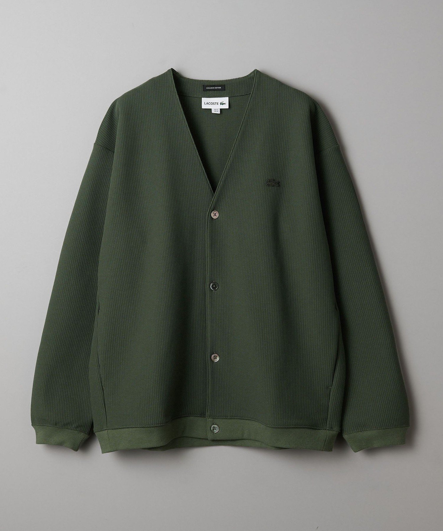 【ビューティ&ユース ユナイテッドアローズ/BEAUTY&YOUTH / UNITED ARROWS / MEN】のLACOSTE for BEAUTY YOUTH 1トーン カーディガン インテリア・キッズ・メンズ・レディースファッション・服の通販 founy(ファニー) 　ファッション　Fashion　メンズファッション　Fashion for Men　カーディガン　Cardigan, Knitwear　ダブル　Double, Double-Breasted　パターン　Pattern, Design Print　エレガント 上品　Elegant　別注　Limited Edition, Custom Order　鹿の子　Piqué, Kanoko Fabric　OLIVE|ID: prp329100004567638 ipo3291000000033110180