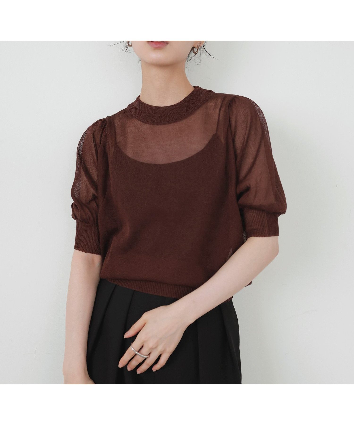 【リアン/Lian】のシアーボリュームスリーブサマーニット インテリア・キッズ・メンズ・レディースファッション・服の通販 founy(ファニー) 　ファッション　Fashion　レディースファッション　WOMEN　トップス・カットソー　Tops/Tshirt　ニット　Knit Tops　ボリュームスリーブ / フリル袖　Volume Sleeve　シアー　Sheer　トレンド　Trend　ブラウン|ID: prp329100004567836 ipo3291000000032374234