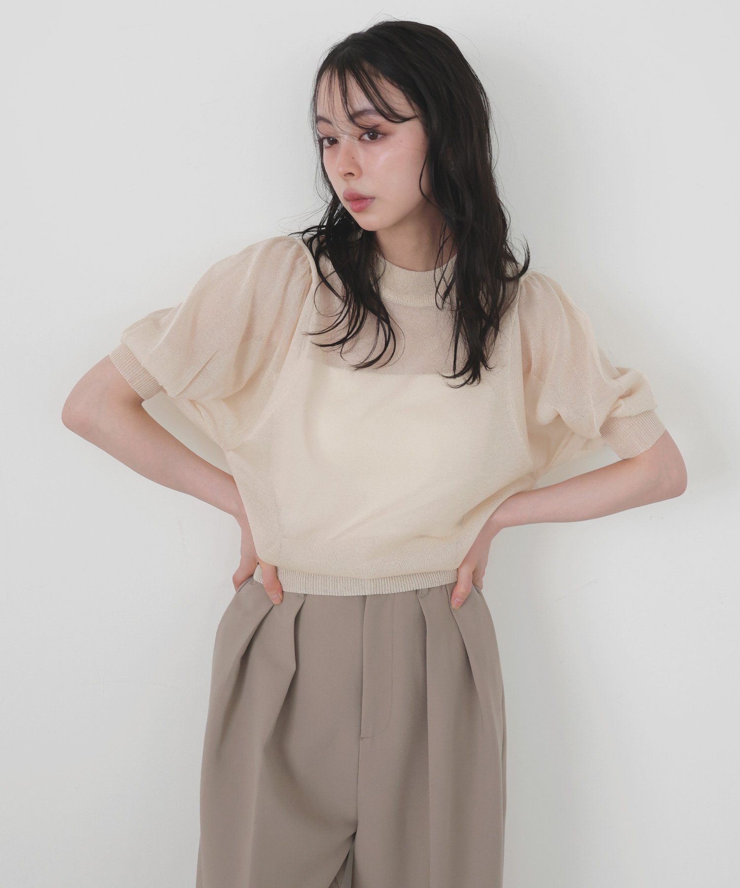 【リアン/Lian】のシアーボリュームスリーブサマーニット インテリア・キッズ・メンズ・レディースファッション・服の通販 founy(ファニー) 　ファッション　Fashion　レディースファッション　WOMEN　トップス・カットソー　Tops/Tshirt　ニット　Knit Tops　ボリュームスリーブ / フリル袖　Volume Sleeve　シアー　Sheer　トレンド　Trend　アイボリー|ID: prp329100004567836 ipo3291000000032374236