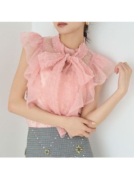 【リリーブラウン/Lily Brown】のL.B CANDY STOCK ボウタイビジューブラウス インテリア・キッズ・メンズ・レディースファッション・服の通販 founy(ファニー) 　ファッション　Fashion　レディースファッション　Ladies' Fashion Online　トップス・カットソー　Tops/Tshirt　シャツ/ブラウス　Shirts/Blouses　インナー　Inner　ドッキング　Docking　リボン　Ribbon　レース　Race　エレガント 上品　Elegant　人気　Popularity　PNK[066]|ID: prp329100004567846 ipo3291000000032687611
