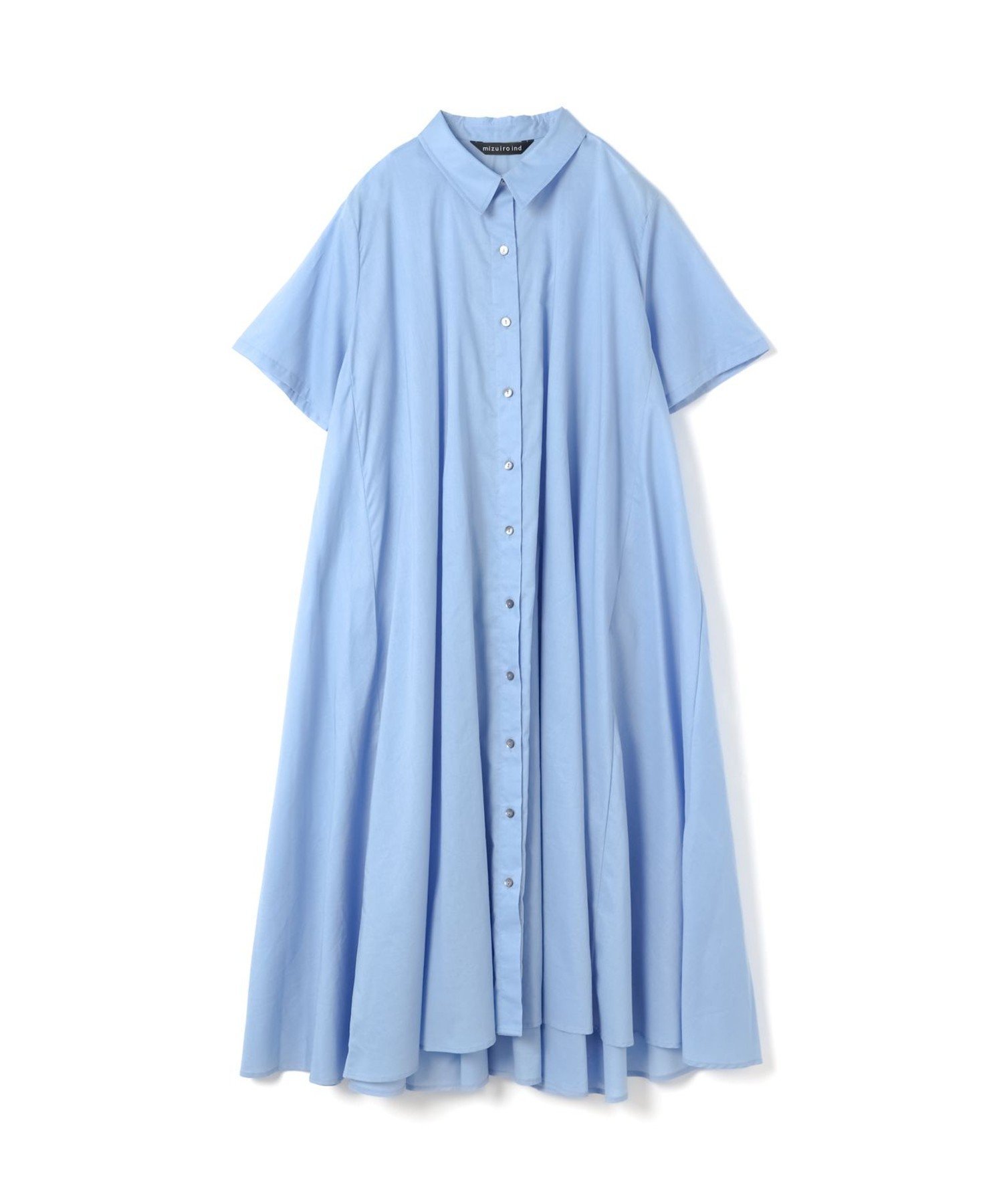 【マーコート/MARcourt】のmizuiro ind ハーフスリーブフレアシャツワンピース インテリア・キッズ・メンズ・レディースファッション・服の通販 founy(ファニー) 　ファッション　Fashion　レディースファッション　WOMEN　ワンピース　Dress　シャツワンピース　Shirt Dresses　フレア　Flare　ボトム　Bottom　ポケット　Pocket　レギュラー　Regular　エレガント 上品　Elegant　無地　Plain Color　サックス|ID: prp329100004567857 ipo3291000000032310660