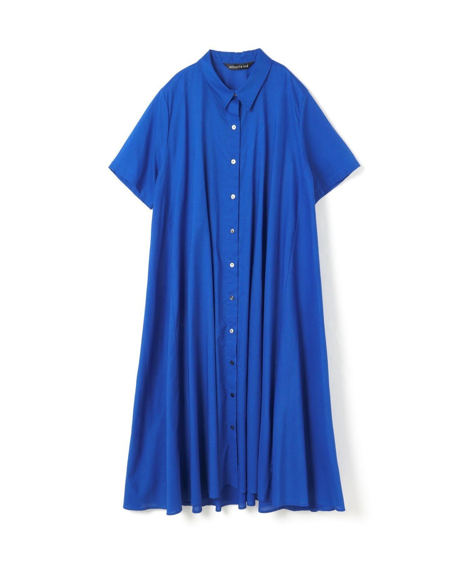 【マーコート/MARcourt】のmizuiro ind ハーフスリーブフレアシャツワンピース インテリア・キッズ・メンズ・レディースファッション・服の通販 founy(ファニー) 　ファッション　Fashion　レディースファッション　WOMEN　ワンピース　Dress　シャツワンピース　Shirt Dresses　フレア　Flare　ボトム　Bottom　ポケット　Pocket　レギュラー　Regular　エレガント 上品　Elegant　無地　Plain Color　ブルー|ID: prp329100004567857 ipo3291000000032310665