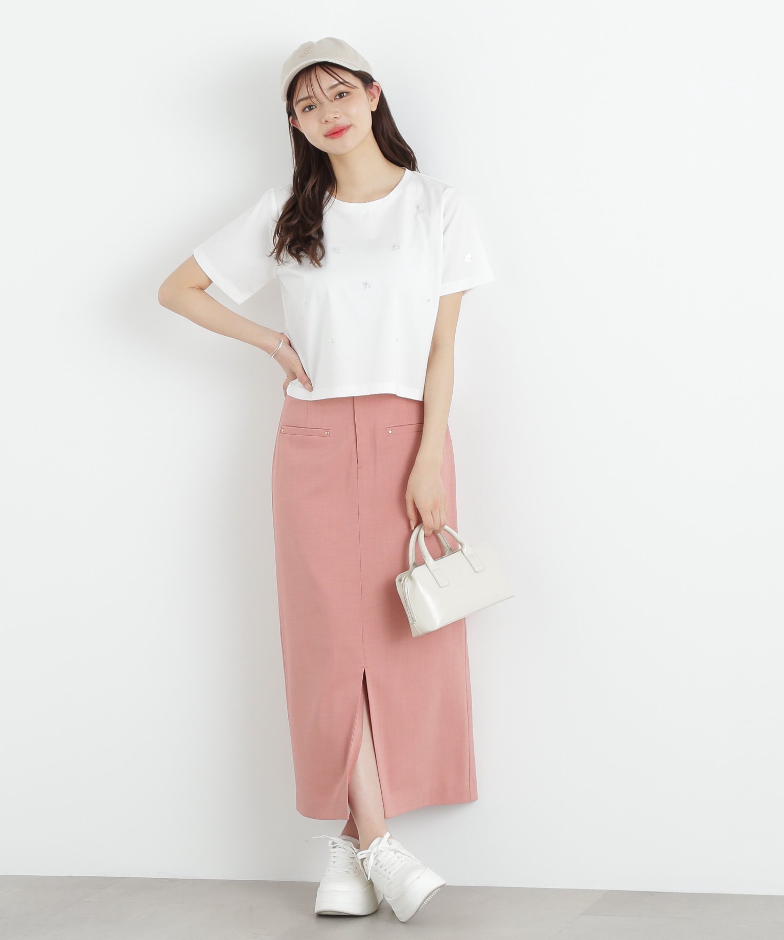 【プロポーション ボディドレッシング/PROPORTION BODY DRESSING】の前スリットナロースカート インテリア・キッズ・メンズ・レディースファッション・服の通販 founy(ファニー) 　ファッション　Fashion　レディースファッション　Fashion for Women　スカート　Skirts　スリット　Slit, Slit Detail　ダウン　Down, Puffer　フロント　Front, Front Design　ポケット　Pocket, Pocket Detail　ビジネス 仕事 通勤　Business / Work / Commuting　春　Spring　コーラルピンク|ID: prp329100004567942 ipo3291000000032724728
