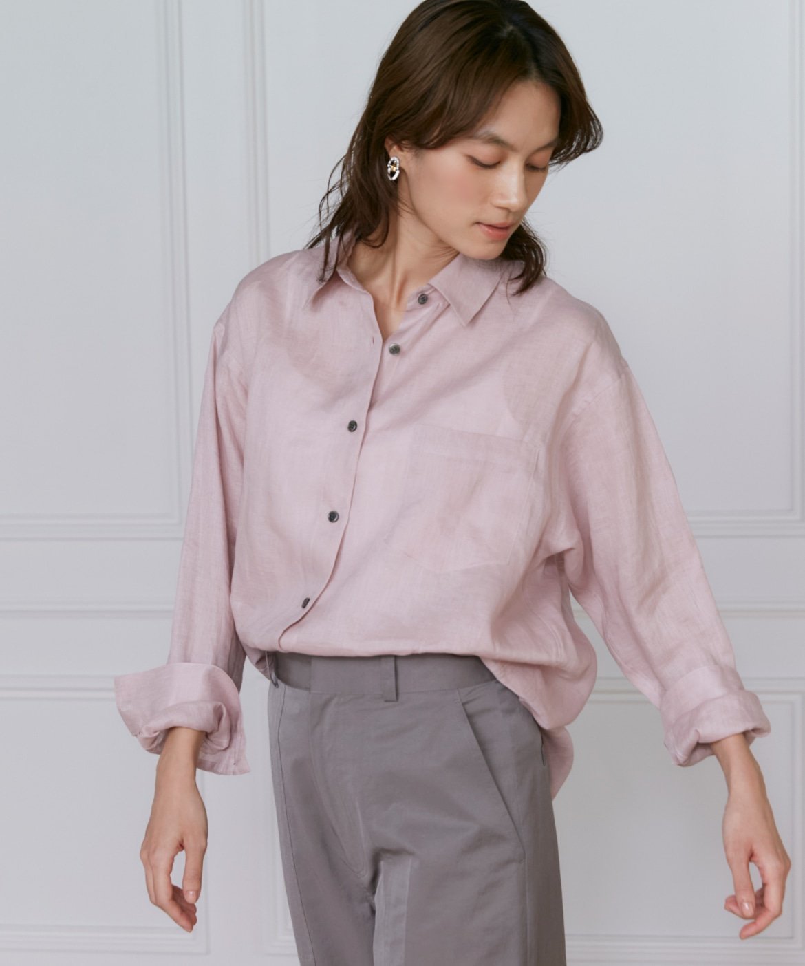 【イネド/INED】のリネンレギュラーカラーシャツ インテリア・キッズ・メンズ・レディースファッション・服の通販 founy(ファニー) 　ファッション　Fashion　レディースファッション　Fashion for Women　トップス・カットソー　Cut & Sew Tops　シャツ・ブラウス・オフィスカジュアル　Elegant Blouses & Button-Ups　セットアップ　Set-Up, Coordinated Outfit　トレンド　Trend, Trending Now　ベーシック　Basic, Essential　マニッシュ　Mannish, Boyish　エレガント 上品　Elegant　ピンク|ID: prp329100004567950 ipo3291000000033024376