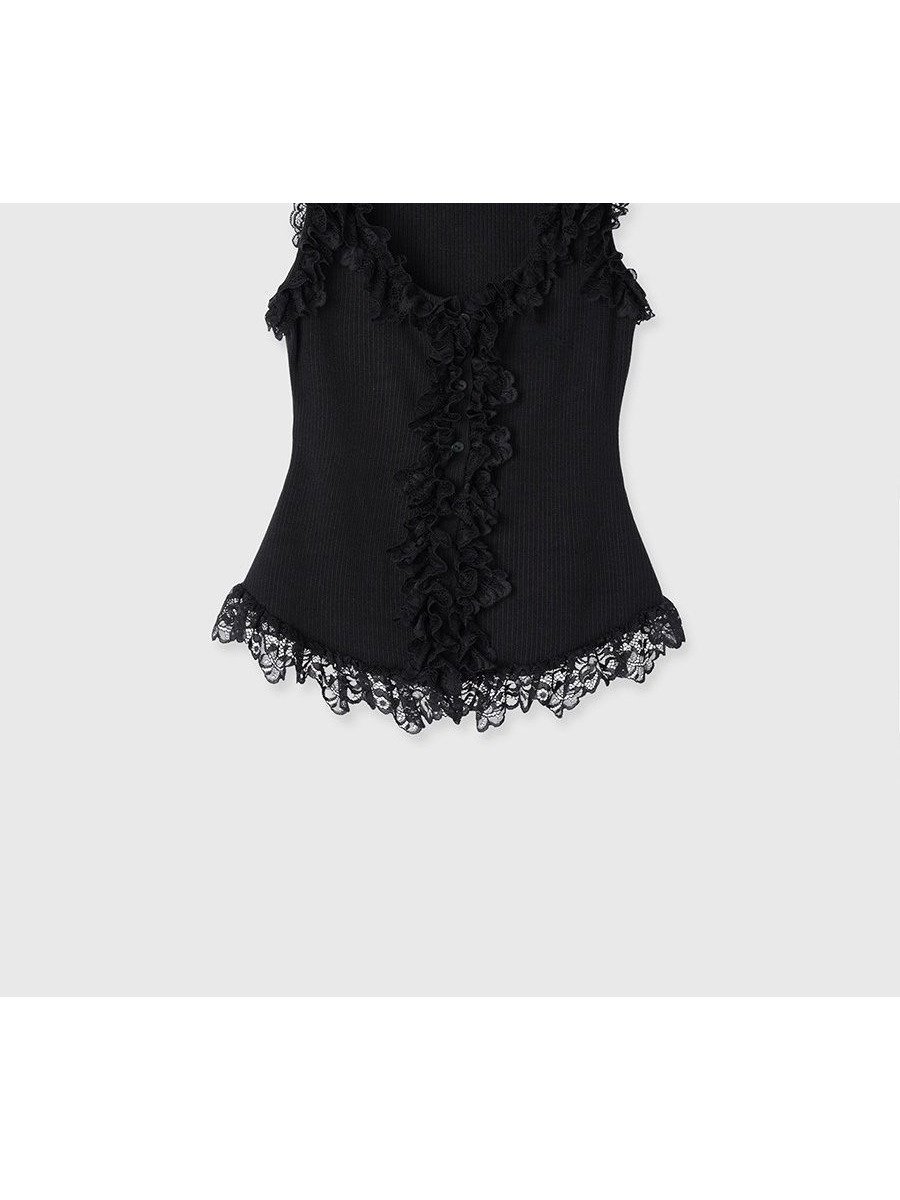 【エイミーイストワール/eimy istoire】のレースドッキングカットタンクトップ インテリア・キッズ・メンズ・レディースファッション・服の通販 founy(ファニー) 　ファッション　Fashion　レディースファッション　WOMEN　おすすめ　Recommend　インナー　Inner　エレガント 上品　Elegant　カットソー　Cut And Sew　カーディガン　Cardigan　クラシカル　Classical　コンパクト　Compact　ジャケット　Jacket　スラックス　Slacks　デニム　Denim　フィット　Fit　フェミニン　Feminine　フリル　Frills　マーメイド　Mermaid　レース　Race　BLACK|ID: prp329100004567976 ipo3291000000032312514