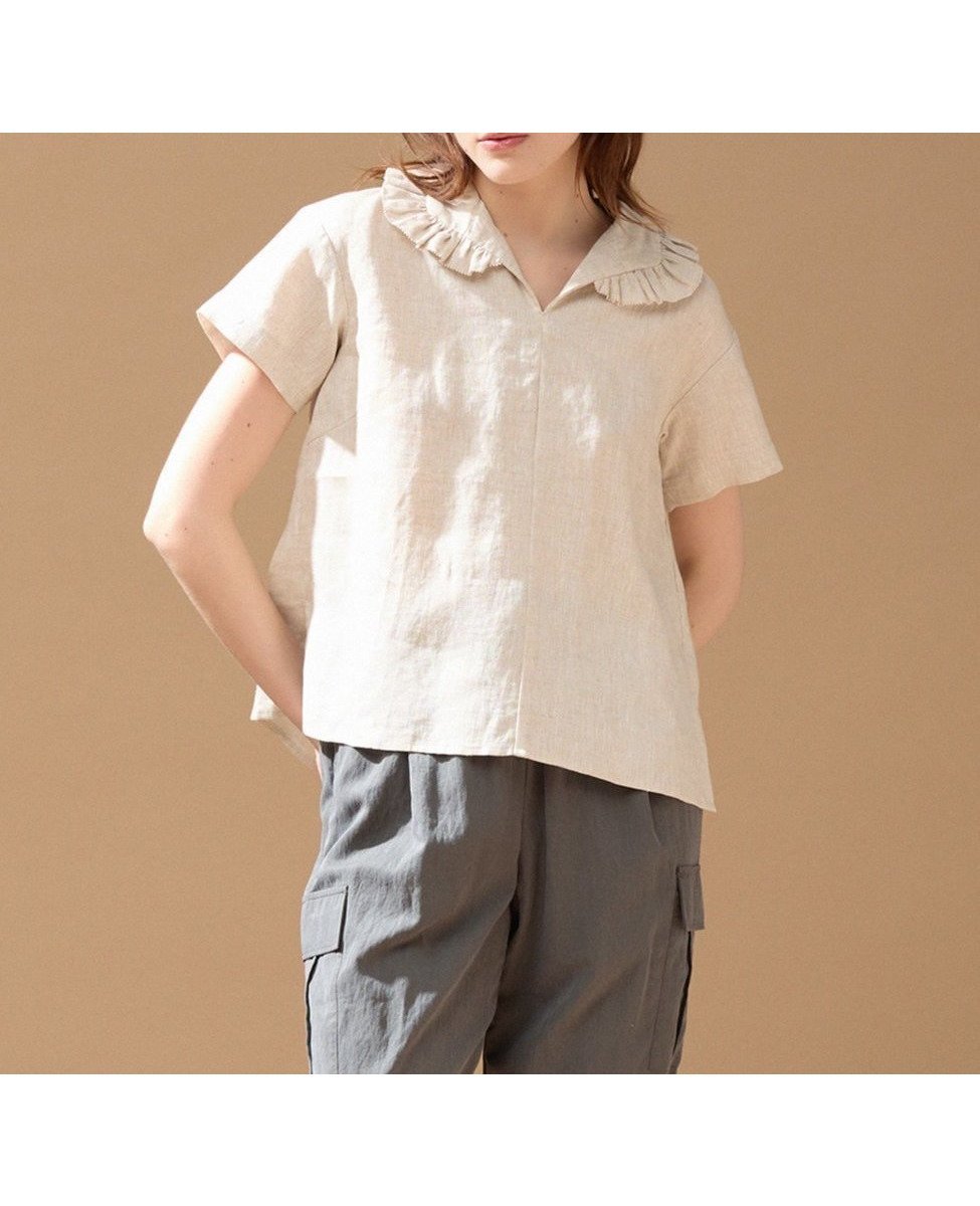 【メルローズ クレール/MELROSE claire】の【LOURMARIN】フリルカラーリネンブラウス インテリア・キッズ・メンズ・レディースファッション・服の通販 founy(ファニー) 　ファッション　Fashion　レディースファッション　WOMEN　トップス・カットソー　Tops/Tshirt　シャツ/ブラウス　Shirts/Blouses　アクセサリー　Accessories　フリル　Frills　リネン　Linen　キナリ|ID: prp329100004567993 ipo3291000000032312882