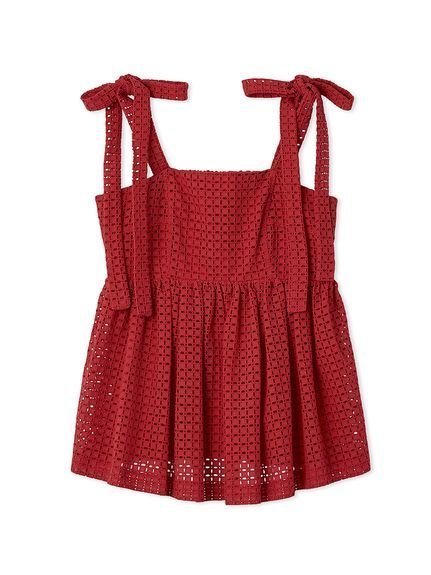 【フレイ アイディー/FRAY I.D】のショルダーリボンペプラムブラウス インテリア・キッズ・メンズ・レディースファッション・服の通販 founy(ファニー) 　ファッション　Fashion　レディースファッション　Fashion for Women　トップス・カットソー　Cut & Sew Tops　シャツ・ブラウス・オフィスカジュアル　Elegant Blouses & Button-Ups　おすすめ　Recommended / Our Picks　インナー　Innerwear　カッティング　Cutting Detail　ショルダー　Shoulder, Shoulder Strap　デコルテ　Décolleté, Neckline　デニム　Denim, Jeans Material　フィット　Fit, Slim Fit　ペプラム　Peplum, Flared Hem　リボン　Ribbon, Bow　エレガント 上品　Elegant　夏　Summer　RED[046]|ID: prp329100004568012 ipo3291000000033110435