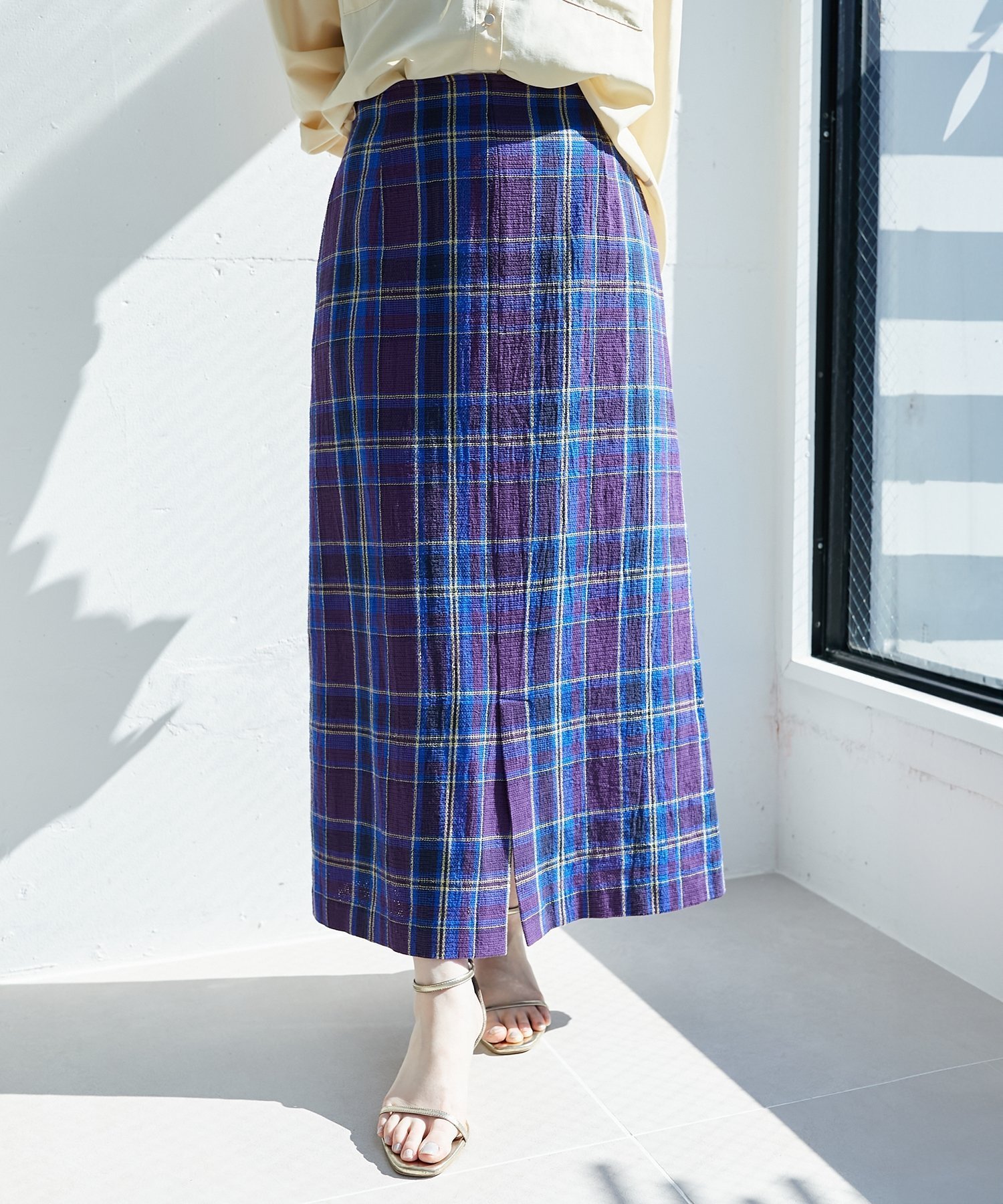 【ルクールブラン/le.coeur blanc】のカラミチェックストレートスカート 人気、トレンドファッション・服の通販 founy(ファニー) 　ファッション　Fashion　レディースファッション　WOMEN　スカート　Skirt　おすすめ　Recommend　シンプル　Simple　チェック　Check　メッシュ　Mesh　ロング　Long　夏　Summer　 other-1|ID: prp329100004568052 ipo3291000000032367656