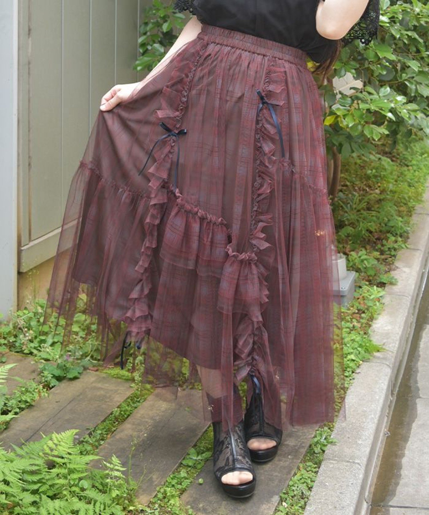 【アクシーズファム/axes femme】のドロストチェックチュールスカート 人気、トレンドファッション・服の通販 founy(ファニー) 　ファッション　Fashion　レディースファッション　WOMEN　スカート　Skirt　ショート　Short　チェック　Check　チュール　Tulle　フリル　Frills　プリント　Print　 other-1|ID: prp329100004568143 ipo3291000000032314971
