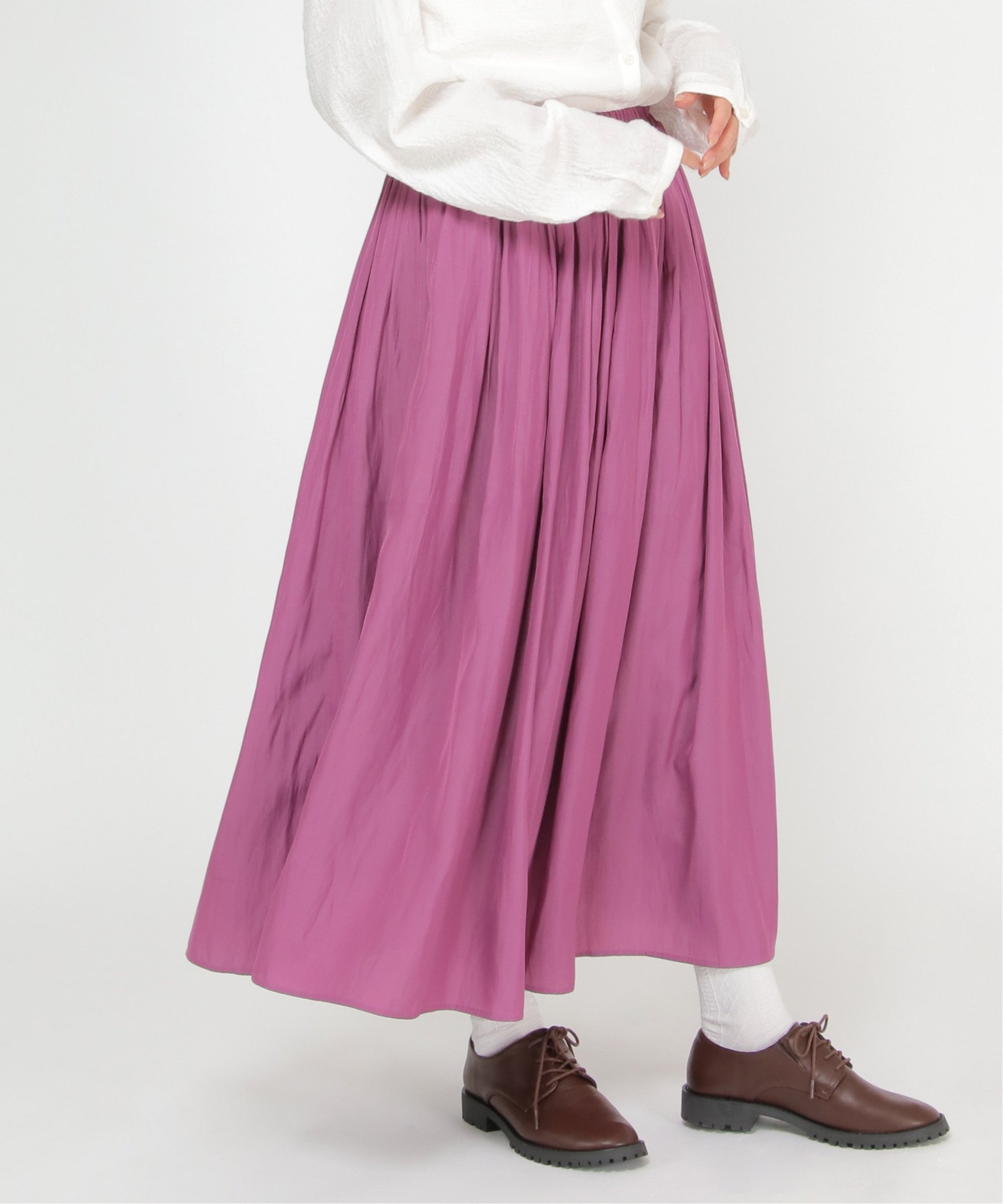 【エルビーシー/LBC】のサテンギャザースカート インテリア・キッズ・メンズ・レディースファッション・服の通販 founy(ファニー) 　ファッション　Fashion　レディースファッション　WOMEN　スカート　Skirt　おすすめ　Recommend　ギャザー　Gather　サテン　Satin　エレガント 上品　Elegant　冬　Winter　パープル|ID: prp329100004568167 ipo3291000000032315305