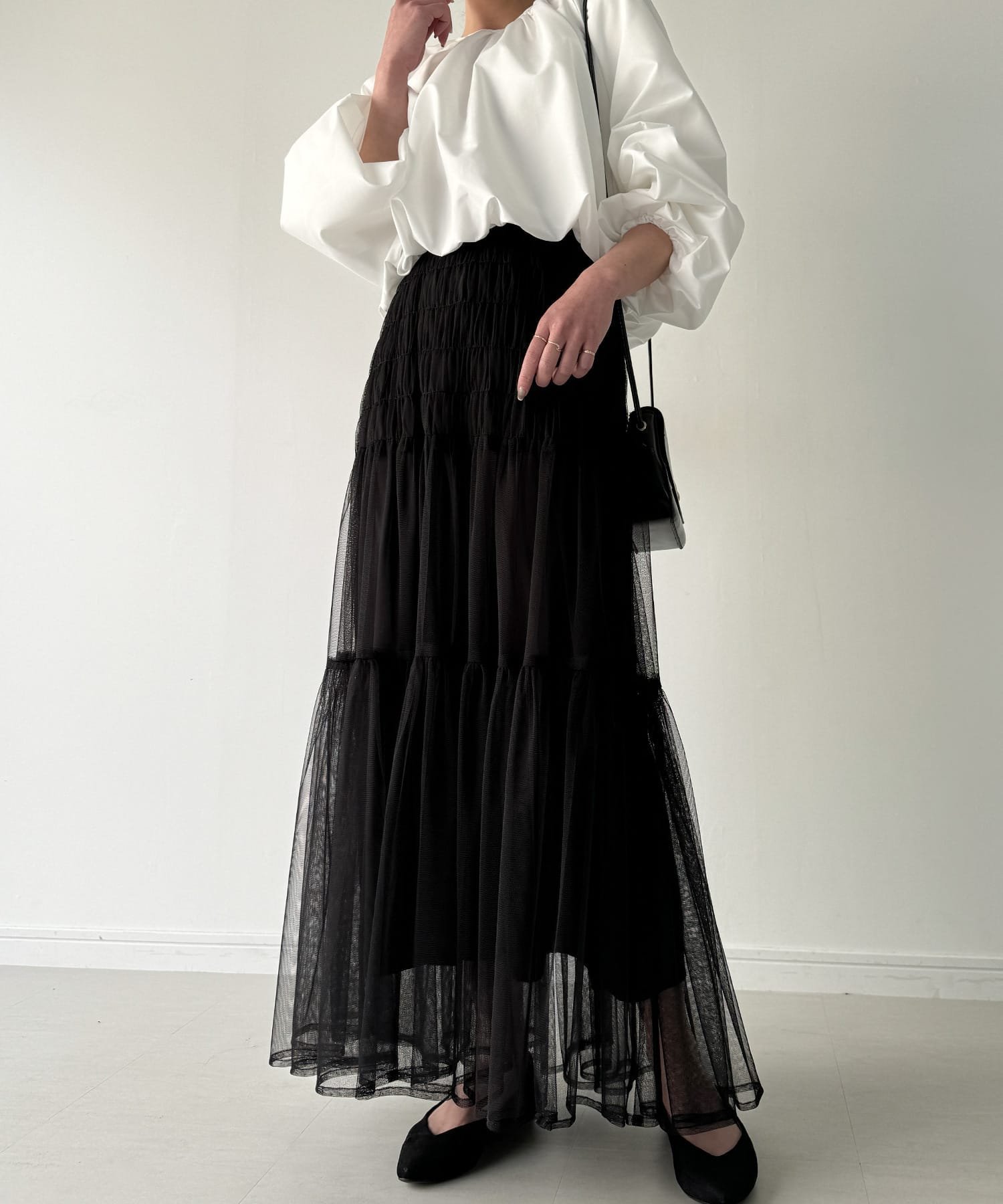 【ジュノア/JUNOAH】のキャザーティアードチュールスカート インテリア・キッズ・メンズ・レディースファッション・服の通販 founy(ファニー) 　ファッション　Fashion　レディースファッション　WOMEN　スカート　Skirt　ブラック|ID: prp329100004568169 ipo3291000000032315351