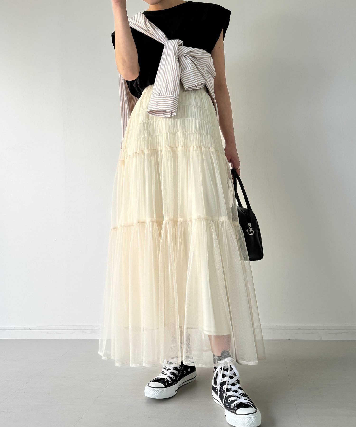 【ジュノア/JUNOAH】のキャザーティアードチュールスカート インテリア・キッズ・メンズ・レディースファッション・服の通販 founy(ファニー) 　ファッション　Fashion　レディースファッション　WOMEN　スカート　Skirt　アイボリー|ID: prp329100004568169 ipo3291000000032315355