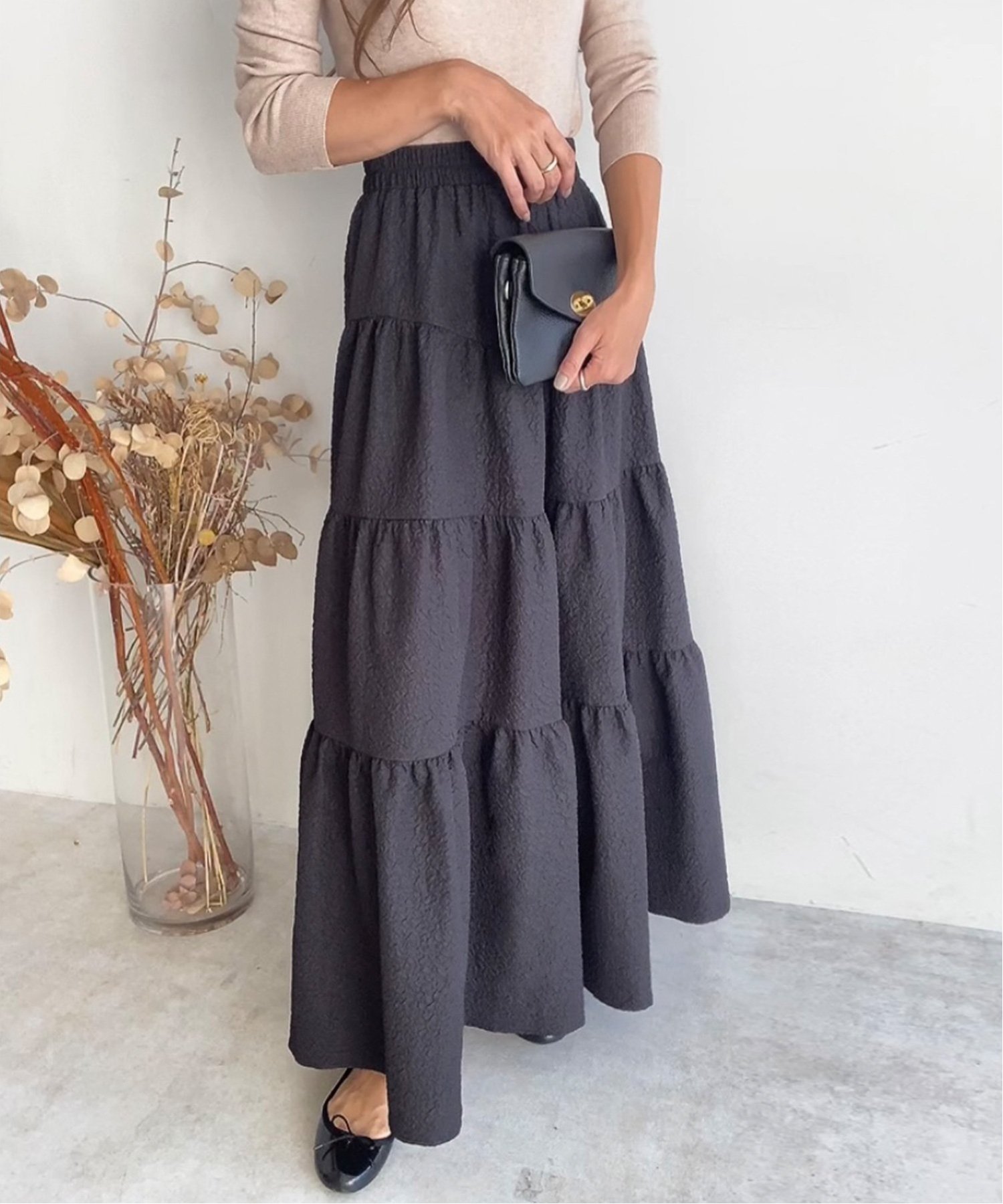 【ジュノア/JUNOAH】のFILLOU ふくれジャガードスカート インテリア・キッズ・メンズ・レディースファッション・服の通販 founy(ファニー) 　ファッション　Fashion　レディースファッション　WOMEN　スカート　Skirt　ブラック|ID: prp329100004568172 ipo3291000000032315432
