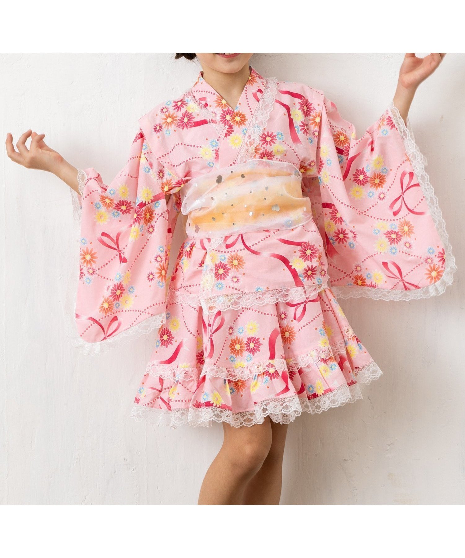 【その他のブランド/Other】のドレス浴衣 3点セット 簡単着付け子供服 キッズ 夏祭り 盆踊り インテリア・キッズ・メンズ・レディースファッション・服の通販 founy(ファニー) 　ファッション　Fashion　キッズファッション　Fashion for Kids　ワンピース　Dresses　セパレート　Separate, Two-Piece　ドレス　Dress, One-Piece　フリル　Frill, Ruffle　プリント　Print, Printed Pattern　ミックス　Mix, Mixed Style　レース　Lace, Lace Fabric　日本製　Made In Japan　夏　Summer　洋菊と蝶結び|ID: prp329100004568206 ipo3291000000032700147