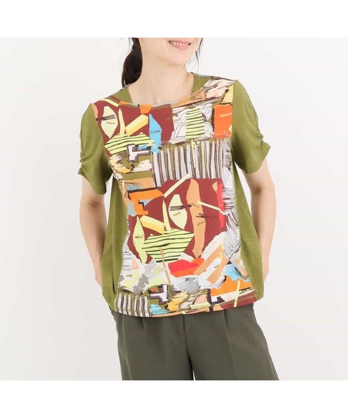 【ヒロコビス/HIROKO BIS】の【洗える】切り替えデザインアートプリントTシャツ インテリア・キッズ・メンズ・レディースファッション・服の通販 founy(ファニー) https://founy.com/ ファッション Fashion レディースファッション WOMEN トップス・カットソー Tops/Tshirt シャツ/ブラウス Shirts/Blouses ロング / Tシャツ T-Shirts おすすめ Recommend シャーリング Shirring チュニック Tunic プリント Print モチーフ Motif 今季 This Season 夏 Summer 洗える Washable 無地 Plain Color |ID: prp329100004568307 ipo3291000000032317007