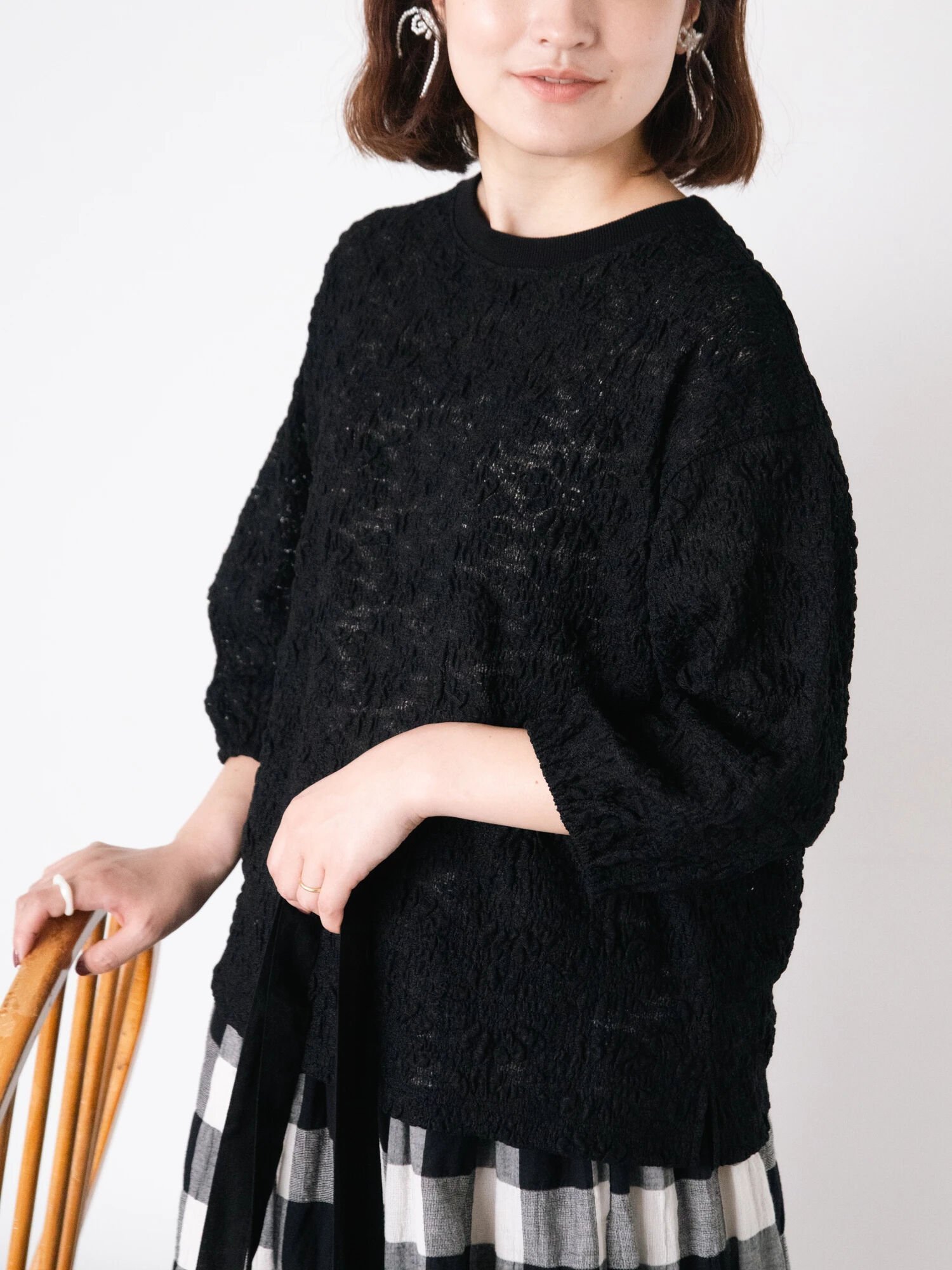 【サマンサモスモス/Samansa Mos2】のコクーンスリーブレーストップス インテリア・キッズ・メンズ・レディースファッション・服の通販 founy(ファニー) 　ファッション　Fashion　レディースファッション　WOMEN　トップス・カットソー　Tops/Tshirt　おすすめ　Recommend　スリット　Slit　フラワー　Flower　レース　Race　ブラック|ID: prp329100004568411 ipo3291000000032318212