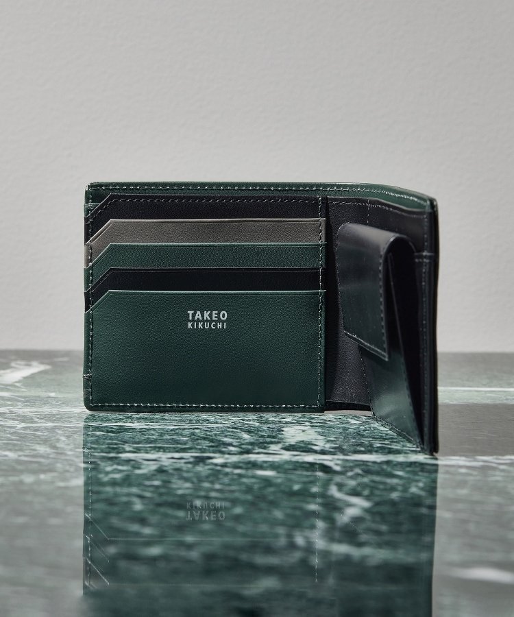 【タケオキクチ/TAKEO KIKUCHI / MEN】の配色型押しレザー 2つ折り財布 インテリア・キッズ・メンズ・レディースファッション・服の通販 founy(ファニー) 　ファッション　Fashion　メンズファッション　Men's Style Online　ギフト プレゼント　Gift Present　スタンダード　Standard　ポケット　Pocket　財布　Wallet　グリーン|ID: prp329100004568476 ipo3291000000032609751