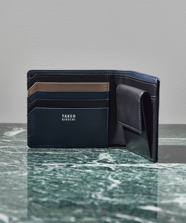 【タケオキクチ/TAKEO KIKUCHI / MEN】の配色型押しレザー 2つ折り財布 インテリア・キッズ・メンズ・レディースファッション・服の通販 founy(ファニー) 　ファッション　Fashion　メンズファッション　Men's Style Online　ギフト プレゼント　Gift Present　スタンダード　Standard　ポケット　Pocket　財布　Wallet　ネイビー|ID: prp329100004568476 ipo3291000000032609755