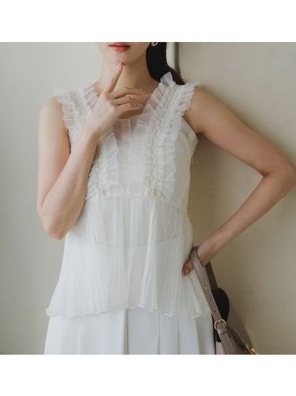 【スナイデル/SNIDEL】のSustainableチュールキャミブラウス インテリア・キッズ・メンズ・レディースファッション・服の通販 founy(ファニー) https://founy.com/ ファッション Fashion レディースファッション Fashion for Women トップス・カットソー Cut & Sew Tops キャミソール&ノースリーブ Camisoles & Sleeveless Tops シャツ・ブラウス・オフィスカジュアル Elegant Blouses & Button-Ups インナー Innerwear キャミソール Camisole, Spaghetti Strap Top シャーリング Shirring, Ruched ショルダー Shoulder, Shoulder Strap フリル Frill, Ruffle フレア Flare, Flared フロント Front, Front Design プリーツ Pleats, Pleated ペプラム Peplum, Flared Hem リボン Ribbon, Bow ロマンティック Romantic, Feminine Style |ID: prp329100004568558 ipo3291000000032712043