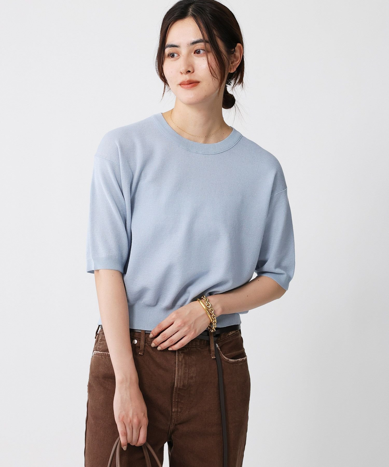 【バビロン/BABYLONE / KIDS】のシャイニー5分袖プルオーバー インテリア・キッズ・メンズ・レディースファッション・服の通販 founy(ファニー) 　ファッション　Fashion　キッズファッション　Fashion for Kids　トップス・カットソー　Cut & Sew Tops　アンサンブル　Ensemble Set　インナー　Innerwear　カーディガン　Cardigan, Knitwear　シャイニー　Shiny, Glossy Finish　ジャケット　Jacket, Outerwear　バランス　Balance, Style Balance　ベーシック　Basic, Essential　羽織　Haori, Light Jacket　再入荷　Restock / Back in Stock　エレガント 上品　Elegant　サックス85|ID: prp329100004568566 ipo3291000000033447730