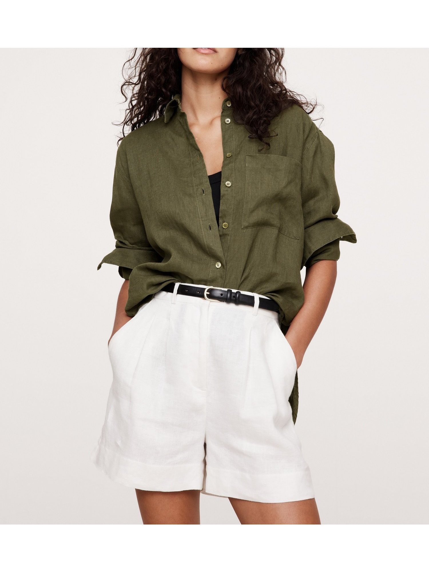 【バナナ リパブリック/BANANA REPUBLIC】のオーバーサイズ リネン シャツ インテリア・キッズ・メンズ・レディースファッション・服の通販 founy(ファニー) 　ファッション　Fashion　レディースファッション　Fashion for Women　トップス・カットソー　Cut & Sew Tops　シャツ・ブラウス・オフィスカジュアル　Elegant Blouses & Button-Ups　プリント　Print, Printed Pattern　リネン　Linen, Linen Fabric　SPICED_OLIVE|ID: prp329100004568578 ipo3291000000033599324