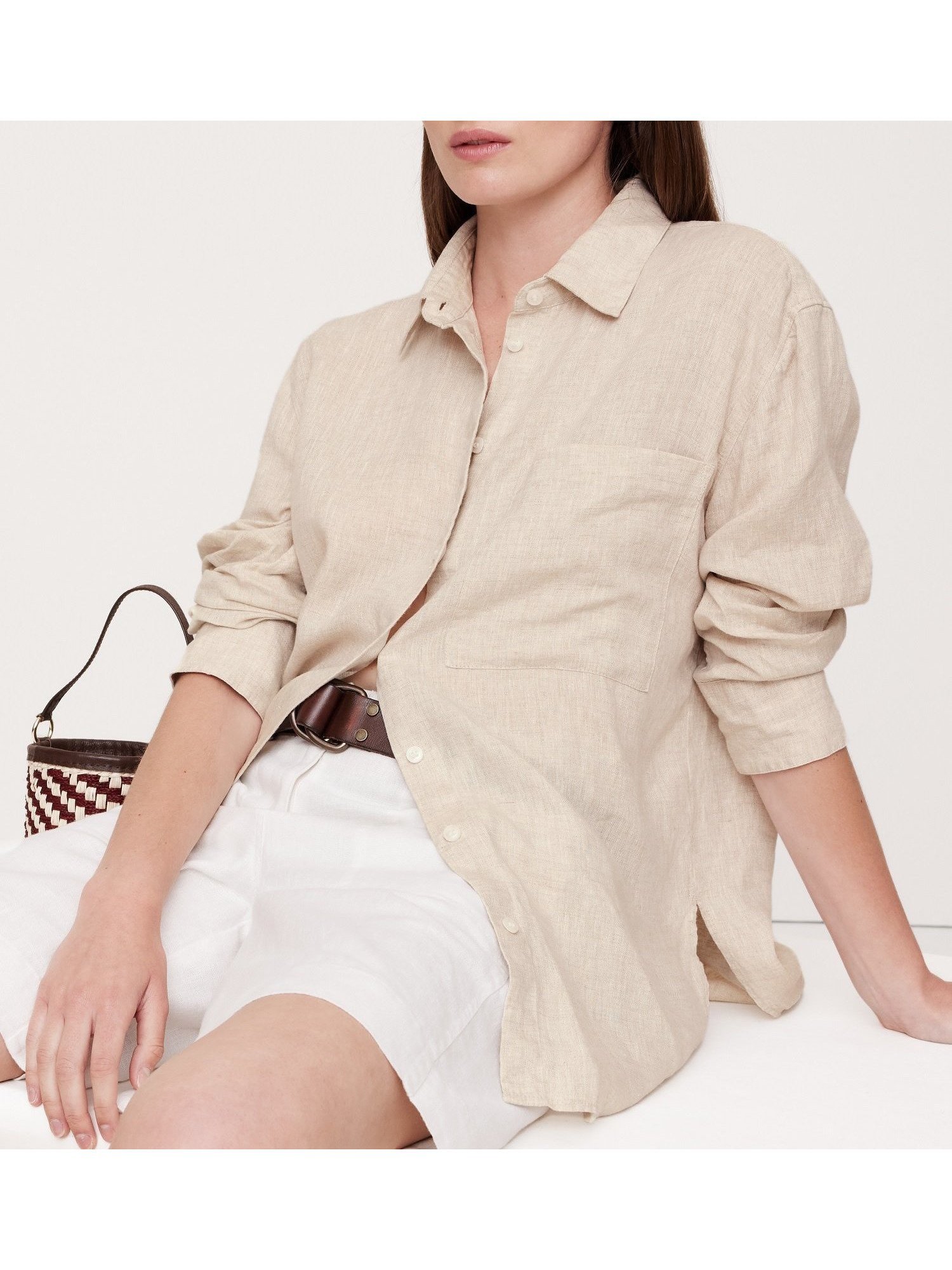 【バナナ リパブリック/BANANA REPUBLIC】のオーバーサイズ リネン シャツ インテリア・キッズ・メンズ・レディースファッション・服の通販 founy(ファニー) 　ファッション　Fashion　レディースファッション　Fashion for Women　トップス・カットソー　Cut & Sew Tops　シャツ・ブラウス・オフィスカジュアル　Elegant Blouses & Button-Ups　プリント　Print, Printed Pattern　リネン　Linen, Linen Fabric　NATURAL|ID: prp329100004568578 ipo3291000000033599332