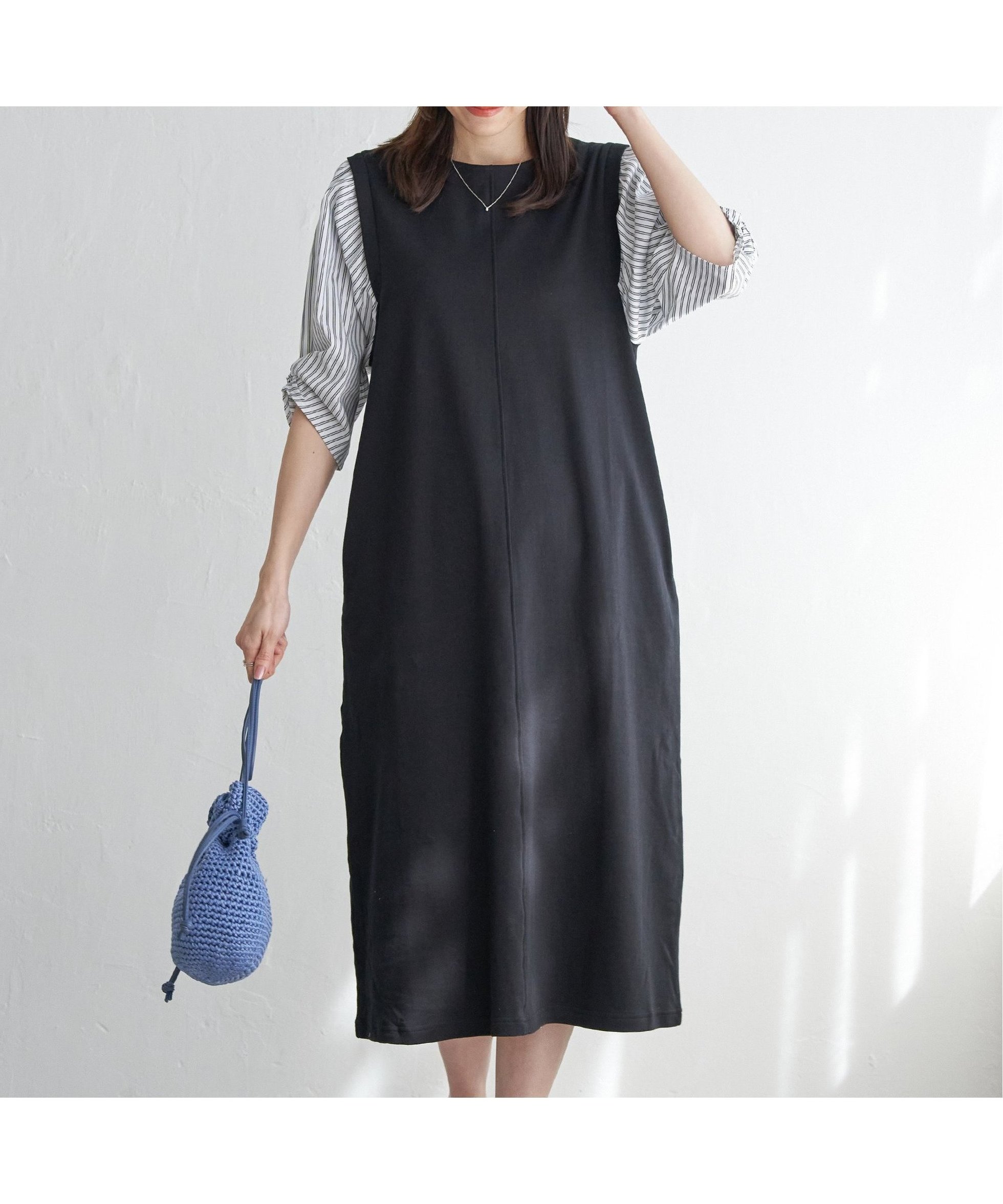 【イッカ/ikka】の袖切り替えカットワンピース インテリア・キッズ・メンズ・レディースファッション・服の通販 founy(ファニー) 　ファッション　Fashion　レディースファッション　WOMEN　ワンピース　Dress　スリット　Slit　ツイスト　Twist　ポケット　Pocket　ブラック|ID: prp329100004568897 ipo3291000000032323881