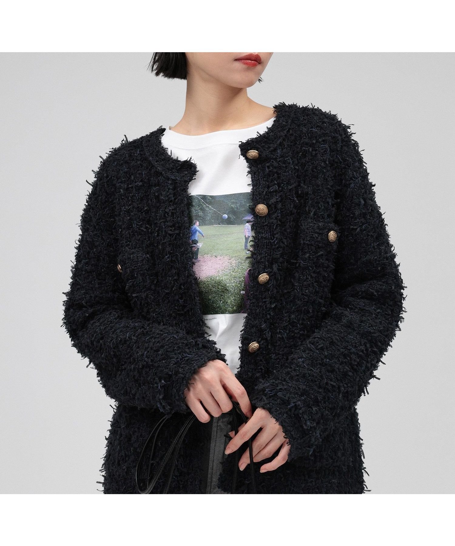 【バビロン/BABYLONE / KIDS】のツイードニットジャケット インテリア・キッズ・メンズ・レディースファッション・服の通販 founy(ファニー) 　ファッション　Fashion　キッズファッション　Fashion for Kids　アウター　Coat Outerwear /Kids　おすすめ　Recommended / Our Picks　ジャケット　Jacket, Outerwear　ストレッチ　Stretch, Stretchy Fabric　ツイード　Twill, Twill Weave　バランス　Balance, Style Balance　フリンジ　Fringe, Tassel　フロント　Front, Front Design　ポケット　Pocket, Pocket Detail　ネイビー88|ID: prp329100004568927 ipo3291000000033496779