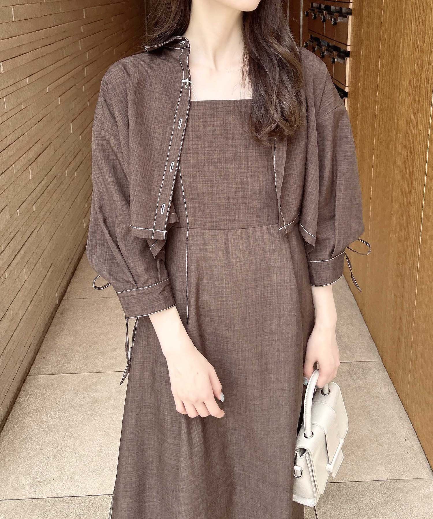 【イング/INGNI】のINGNI/ドロストシャツ×ワンピース インテリア・キッズ・メンズ・レディースファッション・服の通販 founy(ファニー) 　ファッション　Fashion　レディースファッション　WOMEN　ワンピース　Dress　アンサンブル　Ensemble　バランス　Balance　ロング　Long　ブラウン|ID: prp329100004568930 ipo3291000000032324114