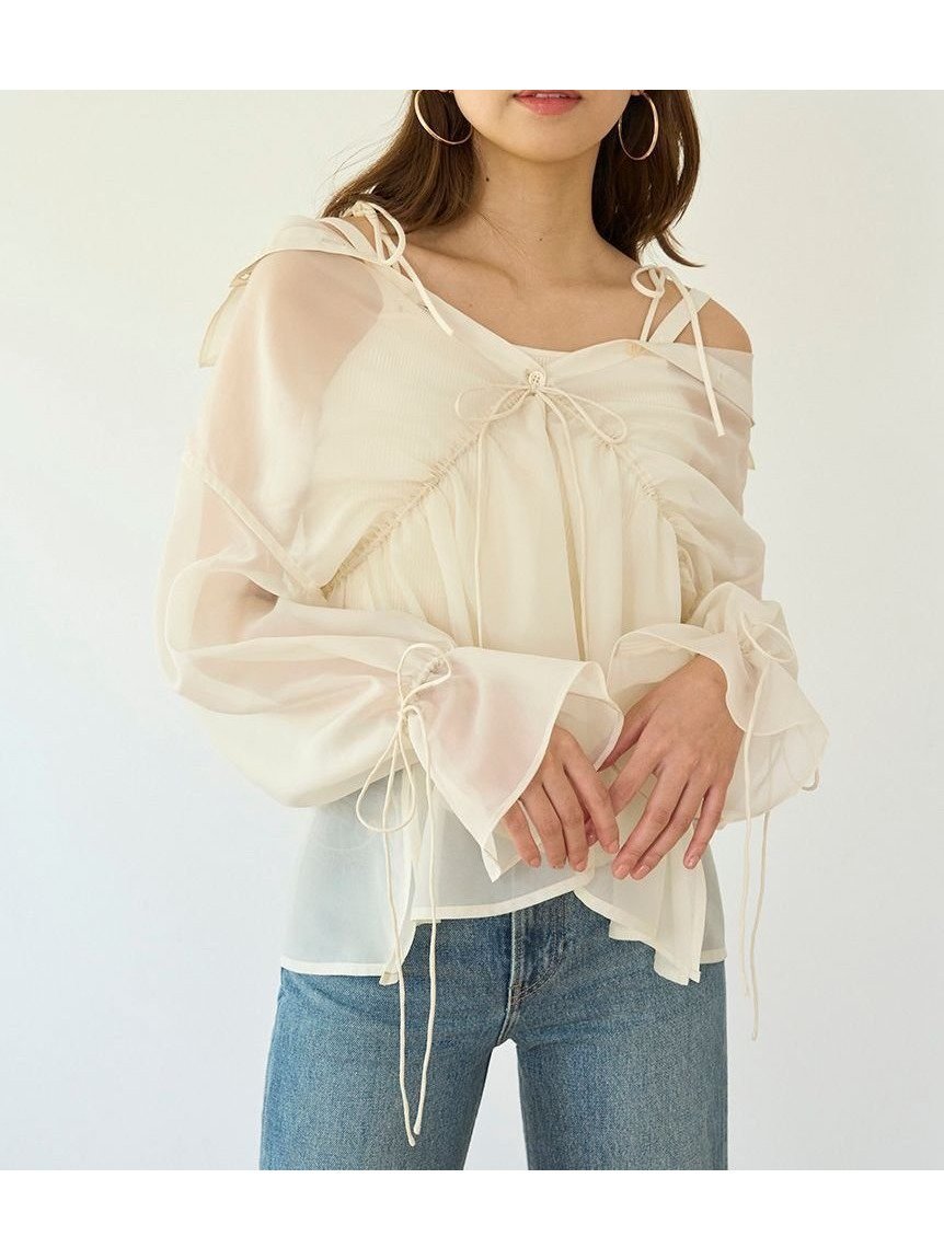 【スナイデル/SNIDEL】のシアーブラウスレイヤードニットプルオーバー インテリア・キッズ・メンズ・レディースファッション・服の通販 founy(ファニー) 　ファッション　Fashion　レディースファッション　Fashion for Women　トップス・カットソー　Cut & Sew Tops　ニット　Knit Tops & Sweaters　シャツ・ブラウス・オフィスカジュアル　Elegant Blouses & Button-Ups　カジュアルプルオーバー・ニットトップス　Pullovers & Knit Tops / Casual Pullovers　キャミ　Camisole, Cami Top　キャミソール　Camisole, Spaghetti Strap Top　ペプラム　Peplum, Flared Hem　ラップ　Wrap, Wrap Design　リボン　Ribbon, Bow　ロマンティック　Romantic, Feminine Style　エレガント 上品　Elegant　IVR[003]|ID: prp329100004568962 ipo3291000000032712663