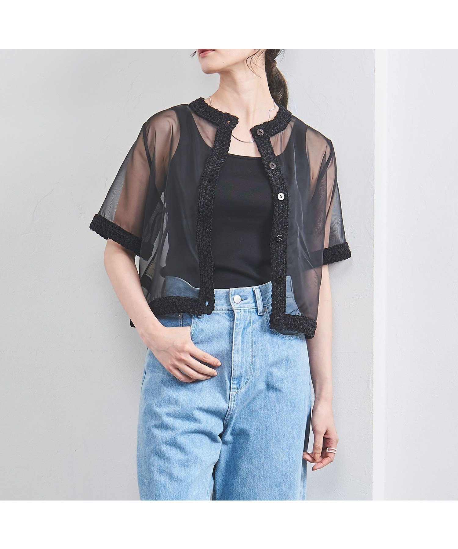 【ユナイテッドアローズ/UNITED ARROWS】のオーガンジー 2WAY ブラウス インテリア・キッズ・メンズ・レディースファッション・服の通販 founy(ファニー) 　ファッション　Fashion　レディースファッション　Fashion for Women　トップス・カットソー　Cut & Sew Tops　シャツ・ブラウス・オフィスカジュアル　Elegant Blouses & Button-Ups　かぎ針　Crochet　インナー　Innerwear　オーガンジー　Organza Fabric　カーディガン　Cardigan, Knitwear　キャミソール　Camisole, Spaghetti Strap Top　シアー　Sheer, See-Through　センター　Center, Center Line　タンク　Tank Top, Sleeveless Top　トリミング　Trimming, Decorative Edge　バランス　Balance, Style Balance　フラット　Flat, Flat Shoes　エレガント 上品　Elegant　BLACK|ID: prp329100004569014 ipo3291000000033600002