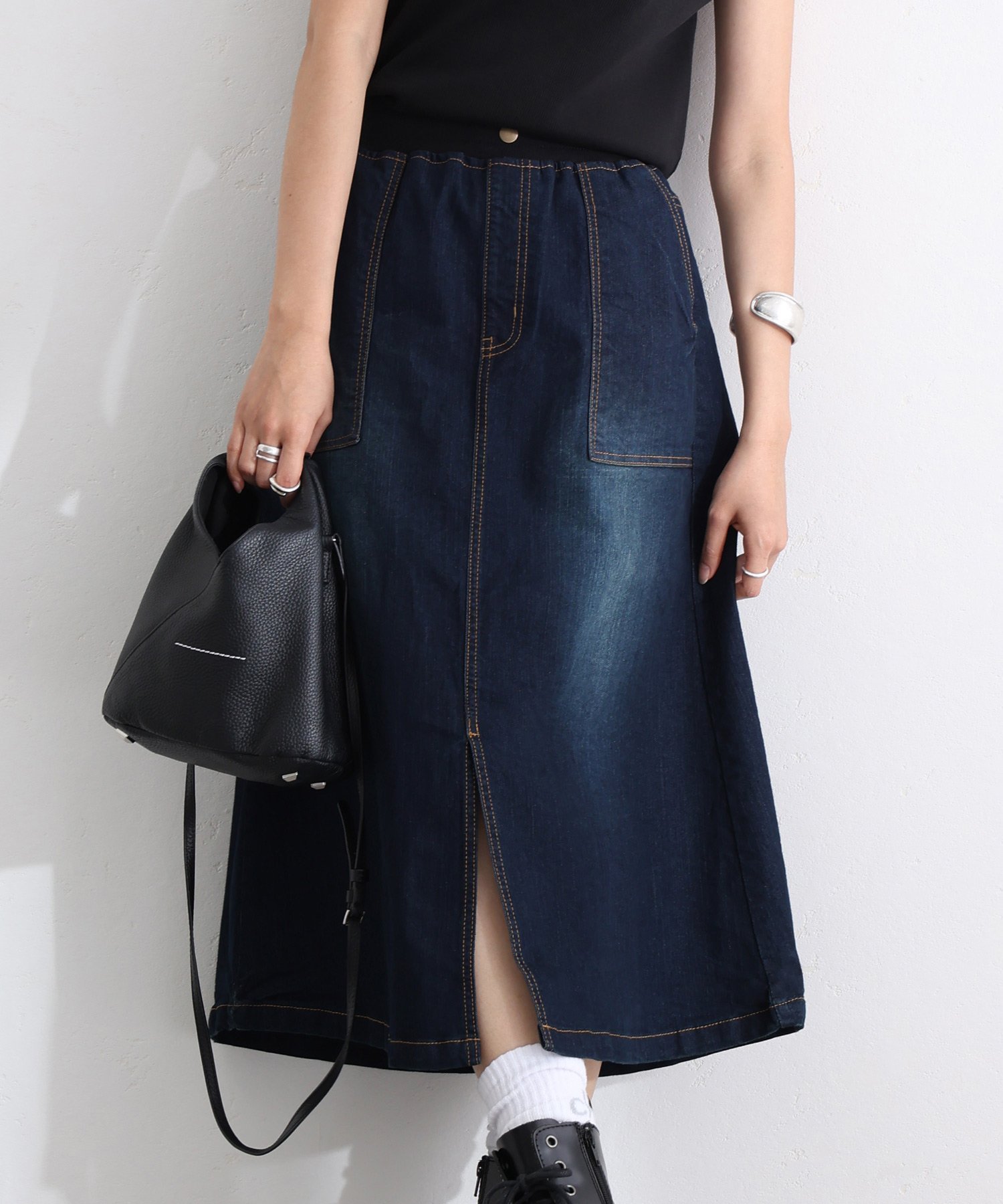 【プールヴー/PourVous】のウエストリブベイカーデニムスカート 人気、トレンドファッション・服の通販 founy(ファニー) 　ファッション　Fashion　レディースファッション　WOMEN　スカート　Skirt　デニムスカート　Denim Skirts　スリット　Slit　デニム　Denim　 other-1|ID: prp329100004569067 ipo3291000000032325292