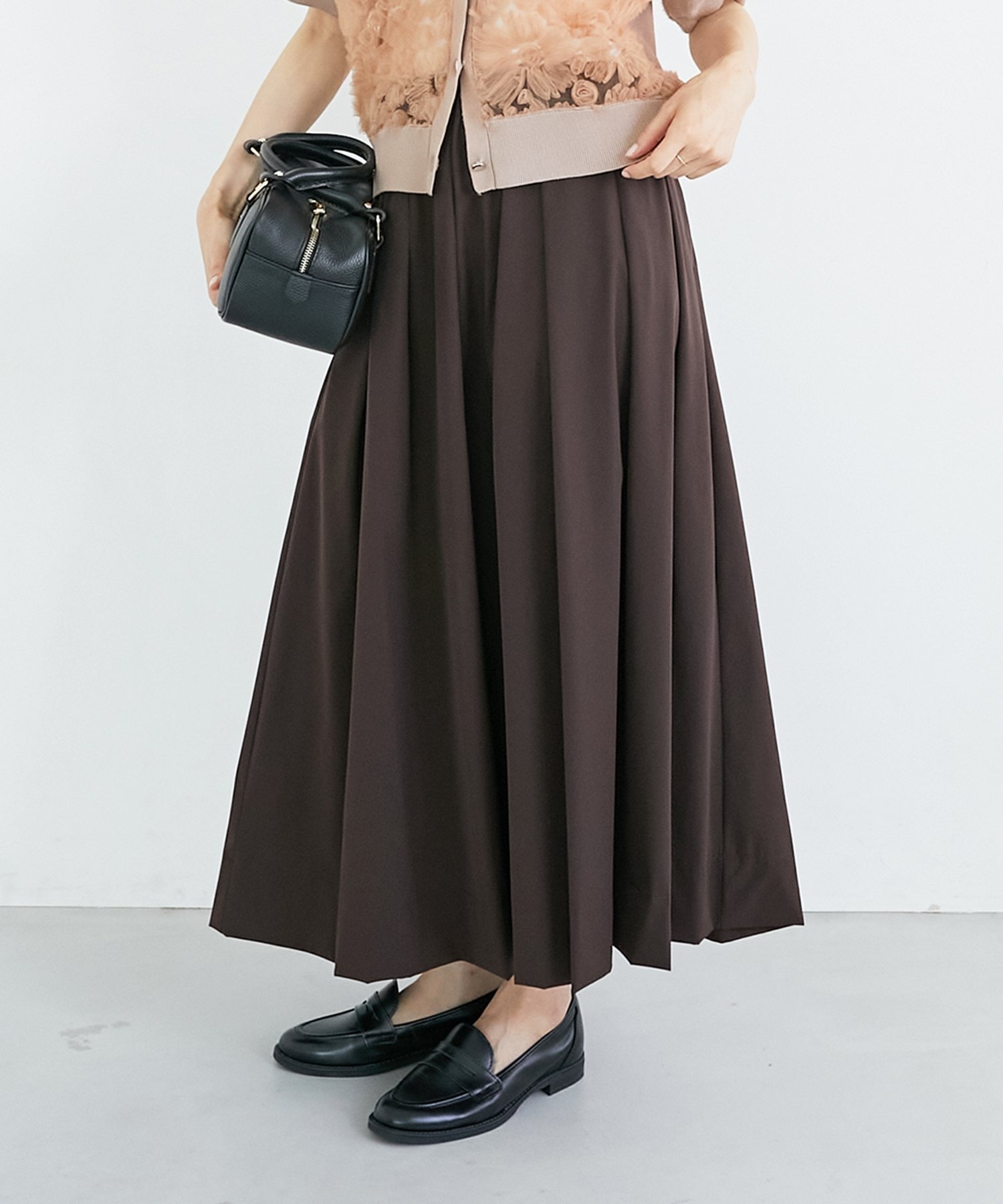 【ルクールブラン/le.coeur blanc】のナイロンストレッチタックギャザースカート インテリア・キッズ・メンズ・レディースファッション・服の通販 founy(ファニー) 　ファッション　Fashion　レディースファッション　Fashion for Women　スカート　Skirts　おすすめ　Recommended / Our Picks　ウォッシャブル　Machine Washable　カットソー　Cut and Sewn Top　セットアップ　Set-Up, Coordinated Outfit　夏　Summer　ブラウン|ID: prp329100004569107 ipo3291000000033191566