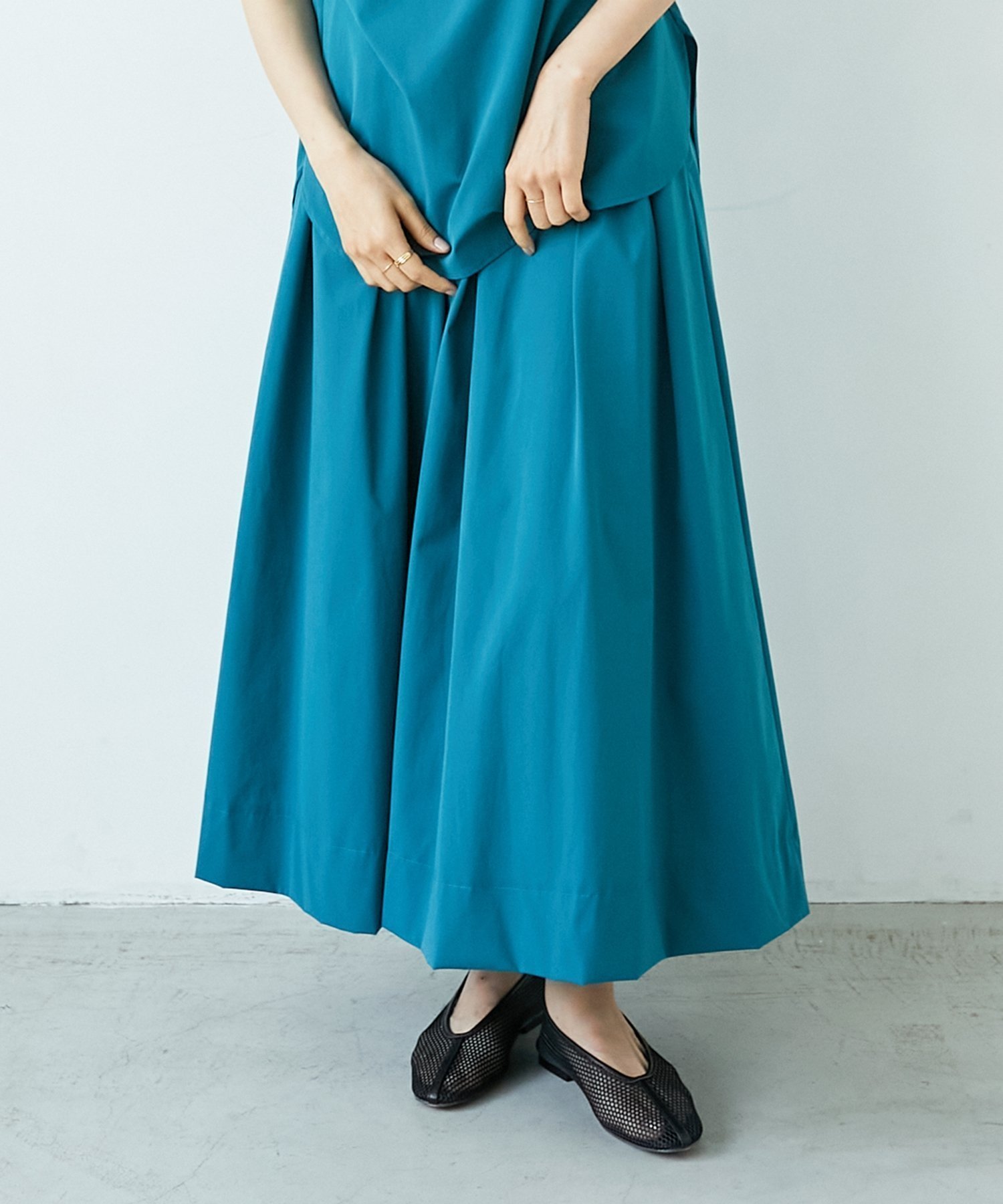 【ルクールブラン/le.coeur blanc】のナイロンストレッチタックギャザースカート インテリア・キッズ・メンズ・レディースファッション・服の通販 founy(ファニー) 　ファッション　Fashion　レディースファッション　Fashion for Women　スカート　Skirts　おすすめ　Recommended / Our Picks　ウォッシャブル　Machine Washable　カットソー　Cut and Sewn Top　セットアップ　Set-Up, Coordinated Outfit　夏　Summer　グリーン|ID: prp329100004569107 ipo3291000000033191568